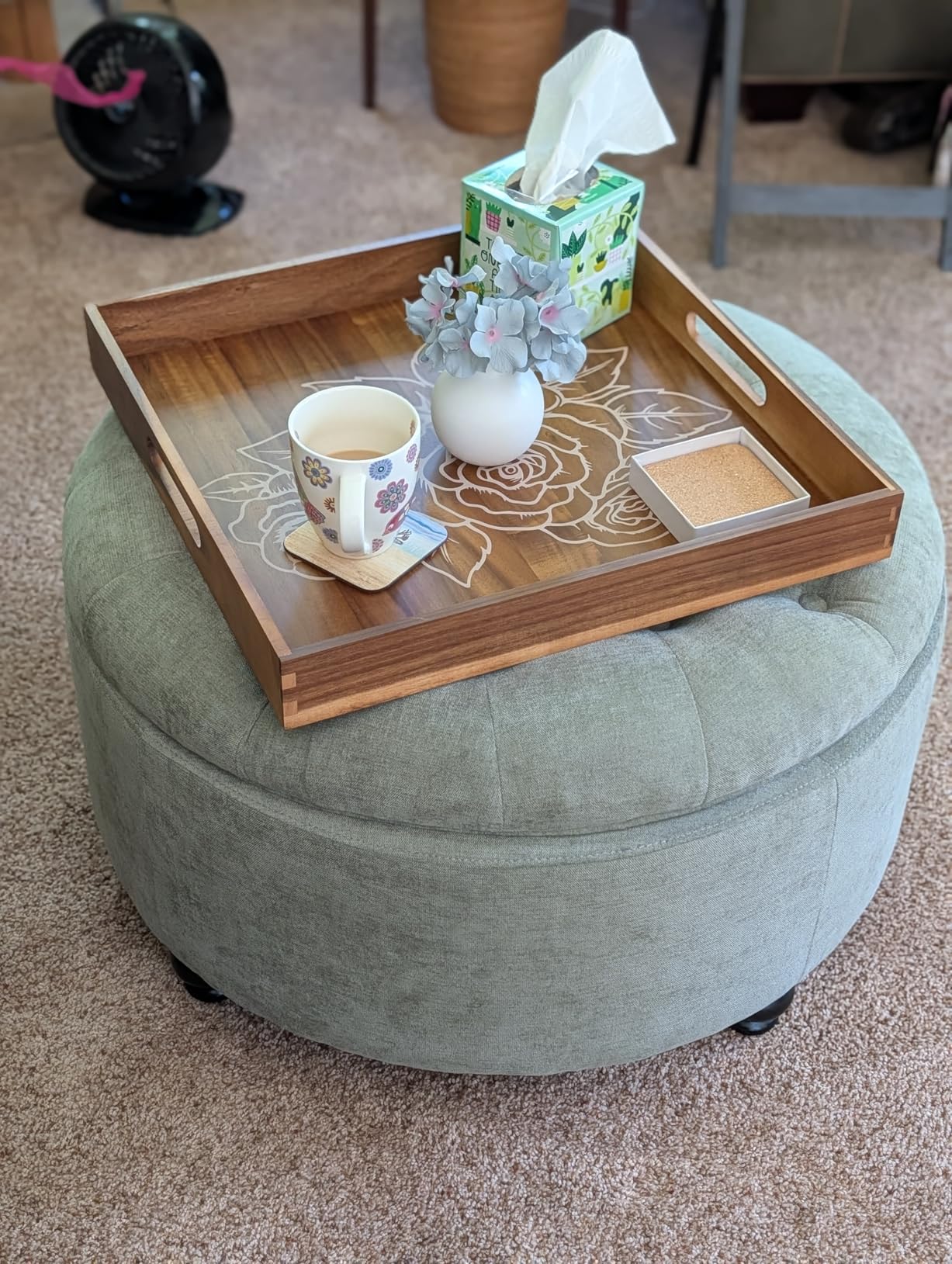 HUIMO 30-Inch Round Storage Ottoman, Modern Button Tufted Coffee Table with Removable Top, Upholstered Ottoman with Storage Footrest Stool for Living Room, Bedroom and Office(Brown) customer photo 2