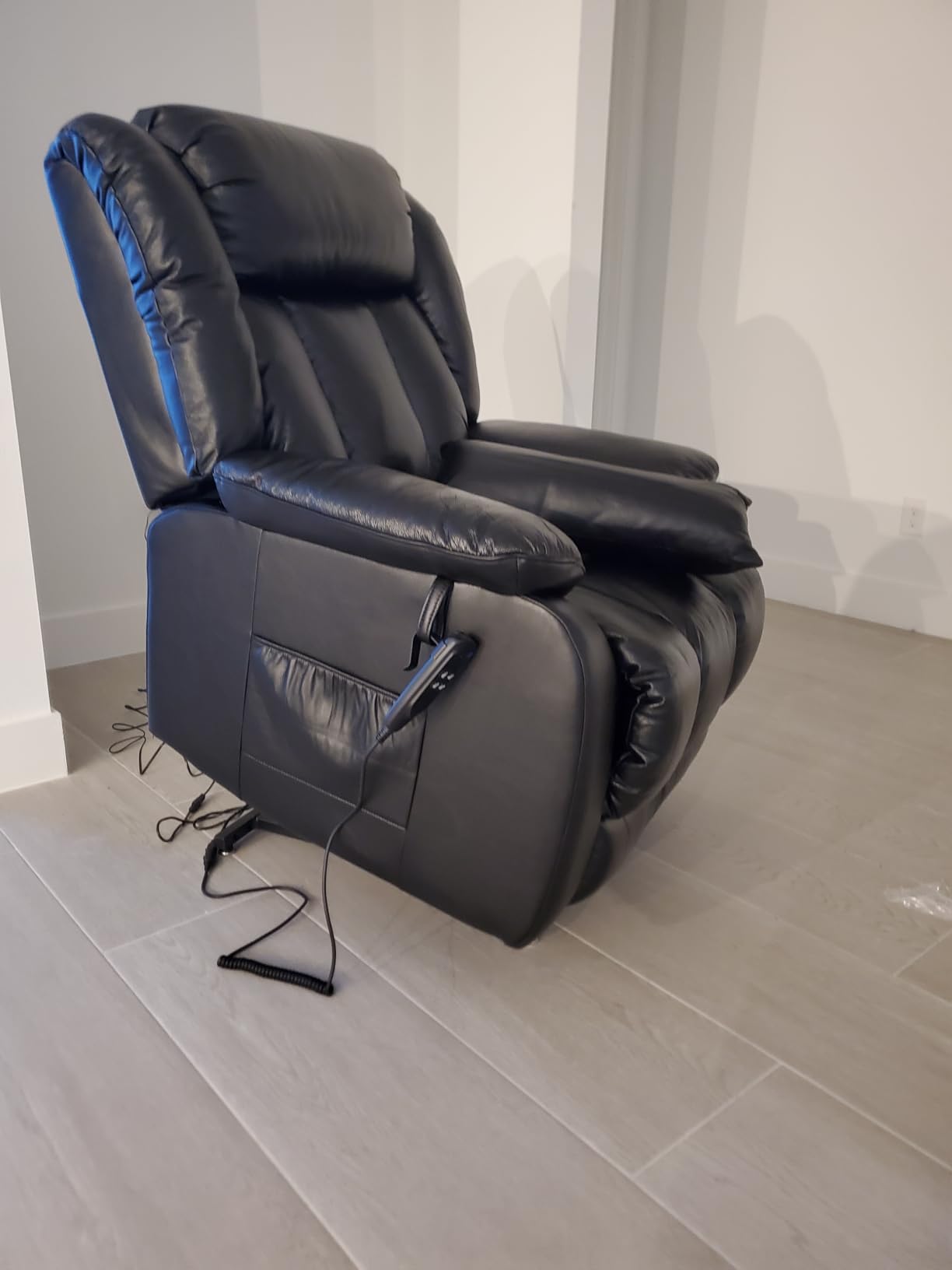 EDILLY Large Genuine Leather Power Lift Recliner Chairs for Elderly, Dual Motor with Massage and Heating, Double Lumbar Cushion and Extended Footrest, USB&Type-C Port and Remote (Brown) customer photo 1