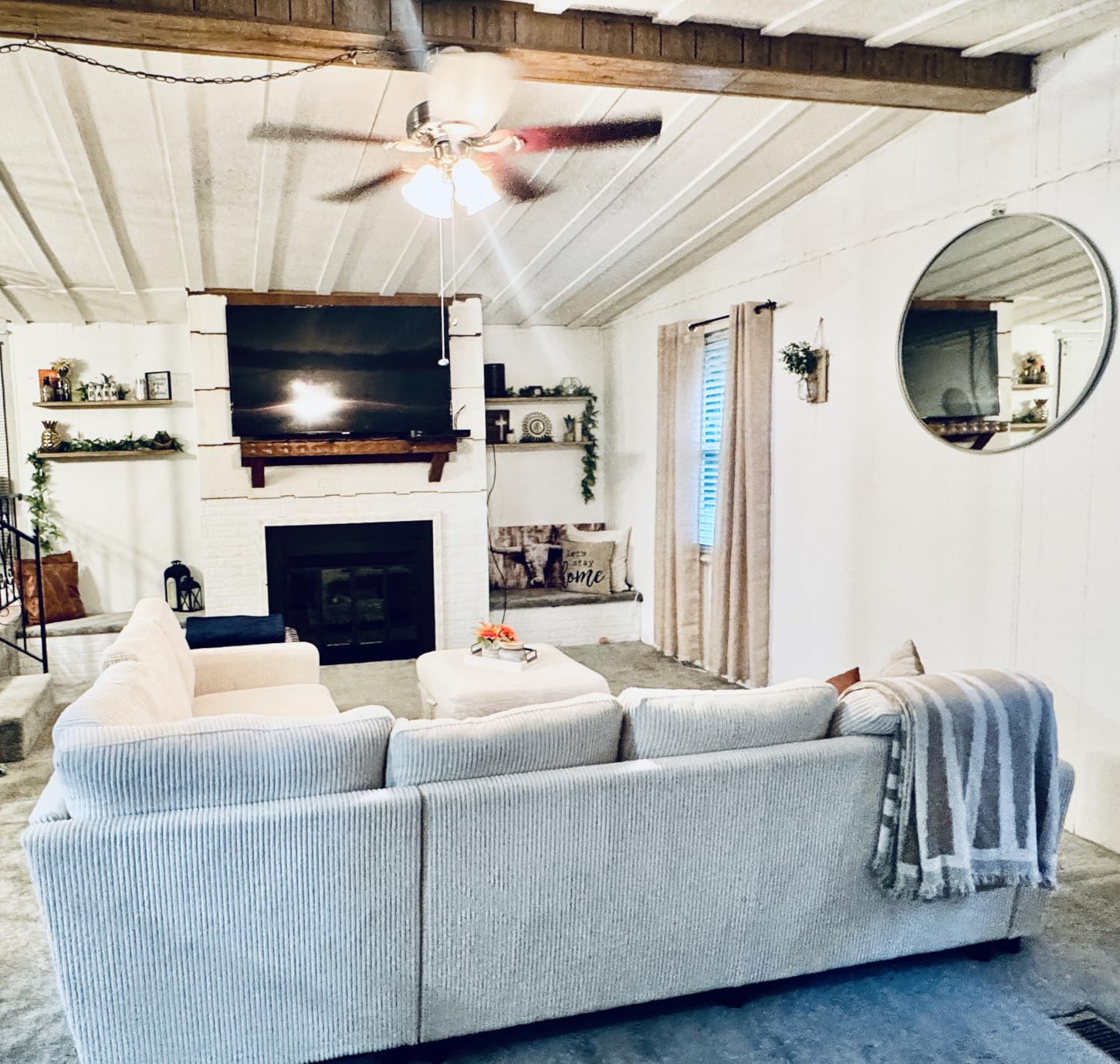 HONBAY Corduroy Sectional Couch with Storage L-Shaped Sectional Couches for Living Room 6 Seater Sectional Sofa, Beige customer photo 2