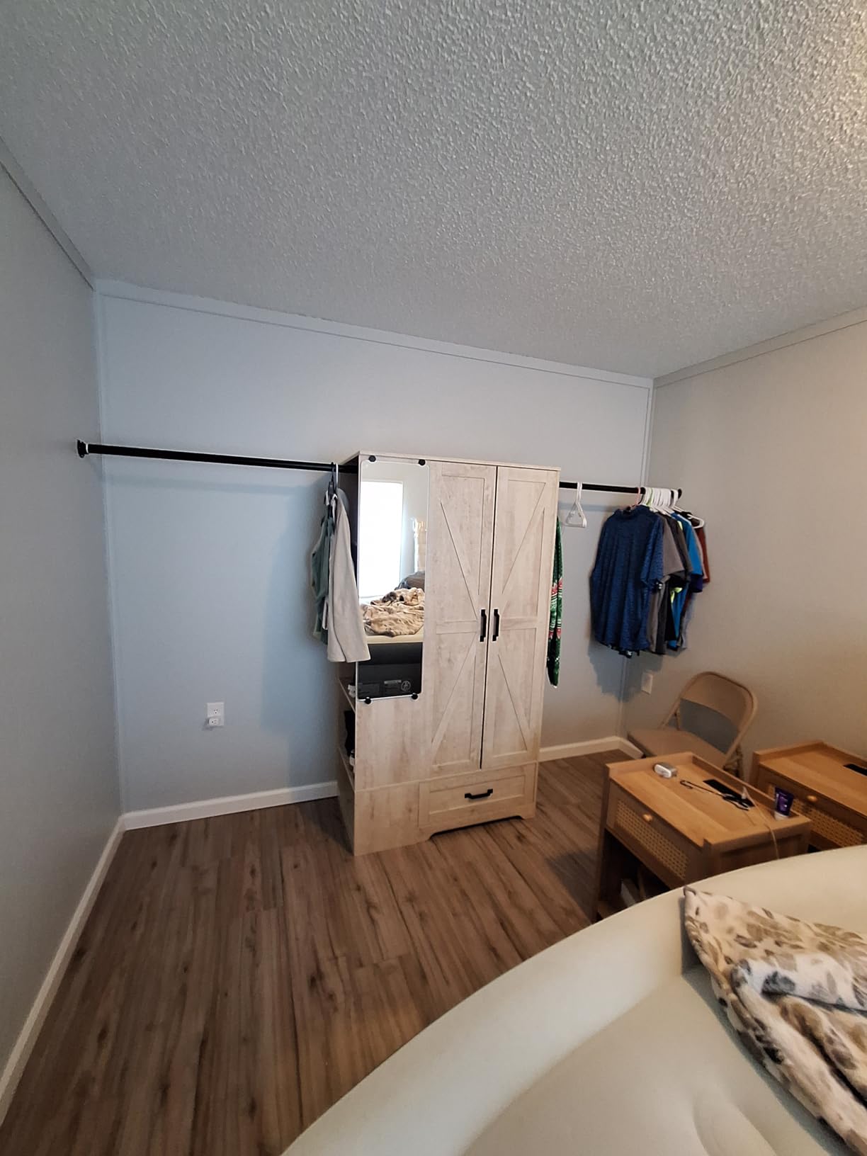 LIKIMIO Armoire Wardrobe Closet 70 Inches, Large Storage with Mirror, 2 Doors, Drawer, and Shelves, Modern Bedroom Freestanding Wooden Wardrobe Combination with Hanging Rail, Rustic Maple customer photo 1
