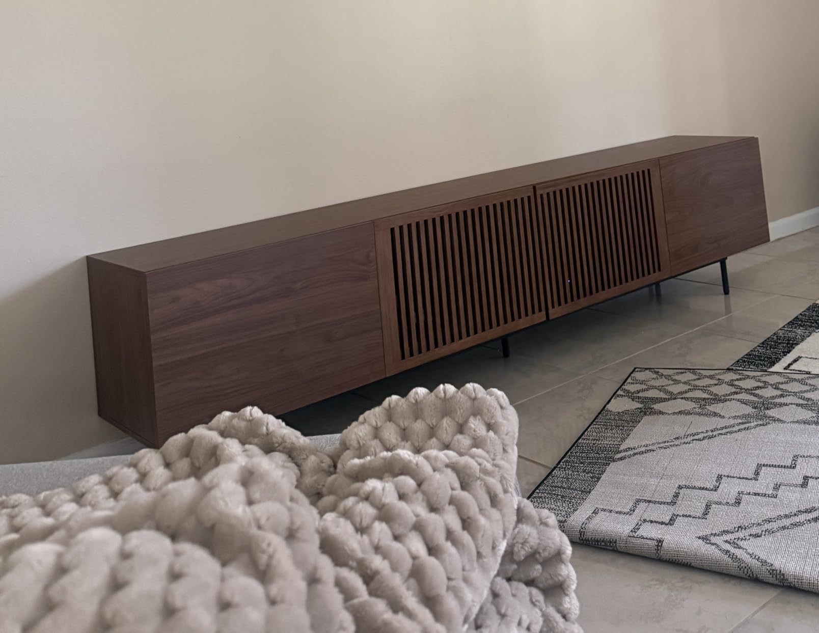 Mid Century Modern TV Stand with 4 Doors, 94.48 Inch Wide Entertainment Center TV Console for Living Room Bedroom, Media Console TV Cabinet with Storage Walnut customer photo 1