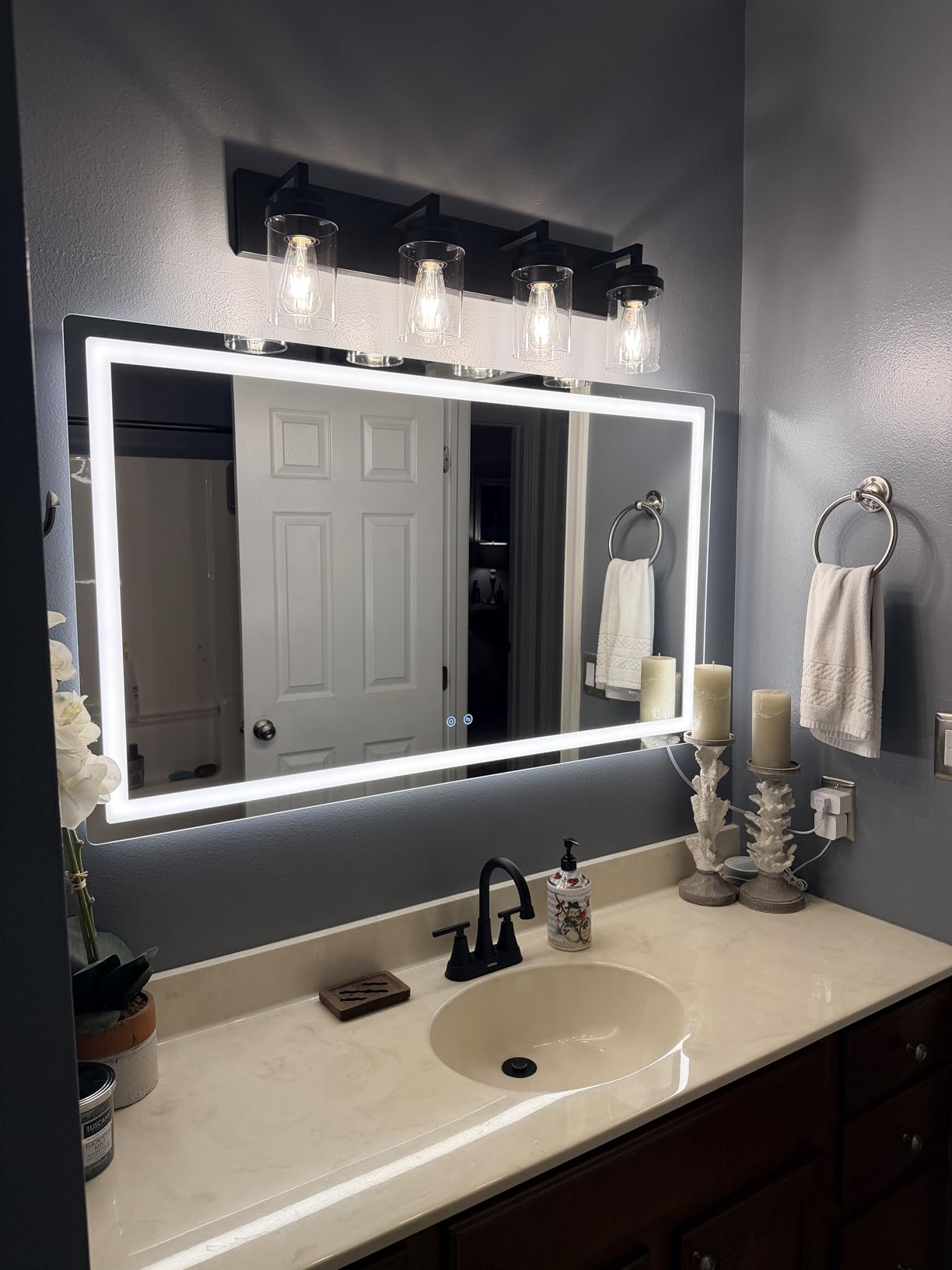 Delma LED Bathroom Mirror with Lights, 30x50 Vanity Mirror for Bathroom Wall, Anti-Fog, Dimmable, Front Lit & Backlit, Memory Function, Shatterproof Tempered Glass, 3 Color Modes(Horizontal/Vertical) customer photo 2