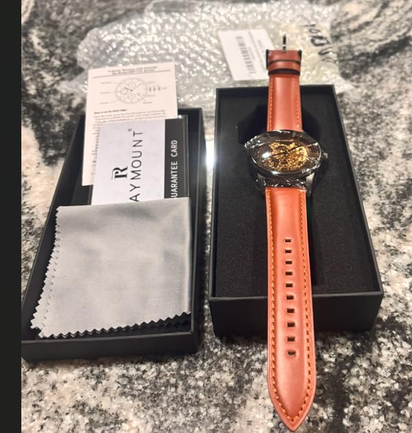 Men's Automatic Watch with Mechanical Movement Skeleton Dial and Leather Band customer photo 2
