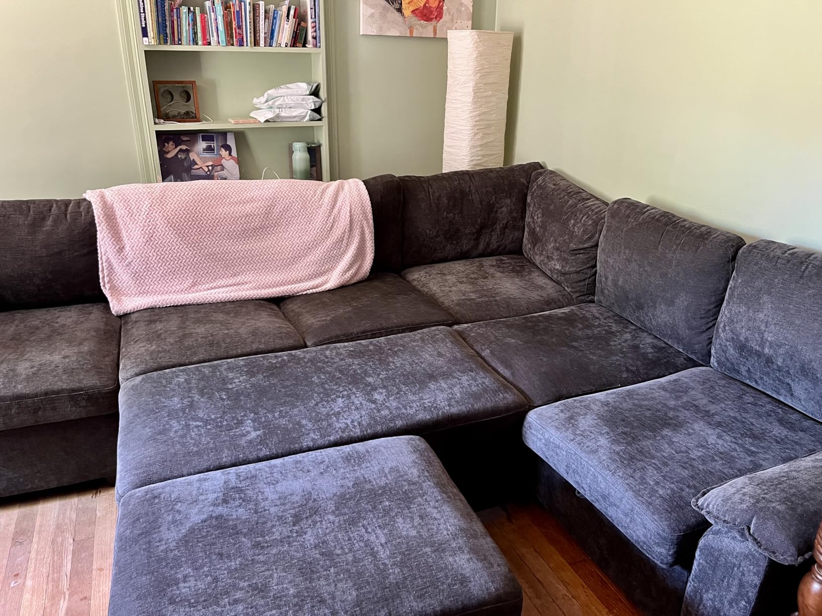 108 Inch Sectional Sleeper Sofa with Pull Out Bed, U Shaped 7 Seat Modular Sectional Sofa with Storage, Sectional Couches for Living Room, Cloud Modular Couch, Removable Sofa Cover, Dark Grey customer photo 1
