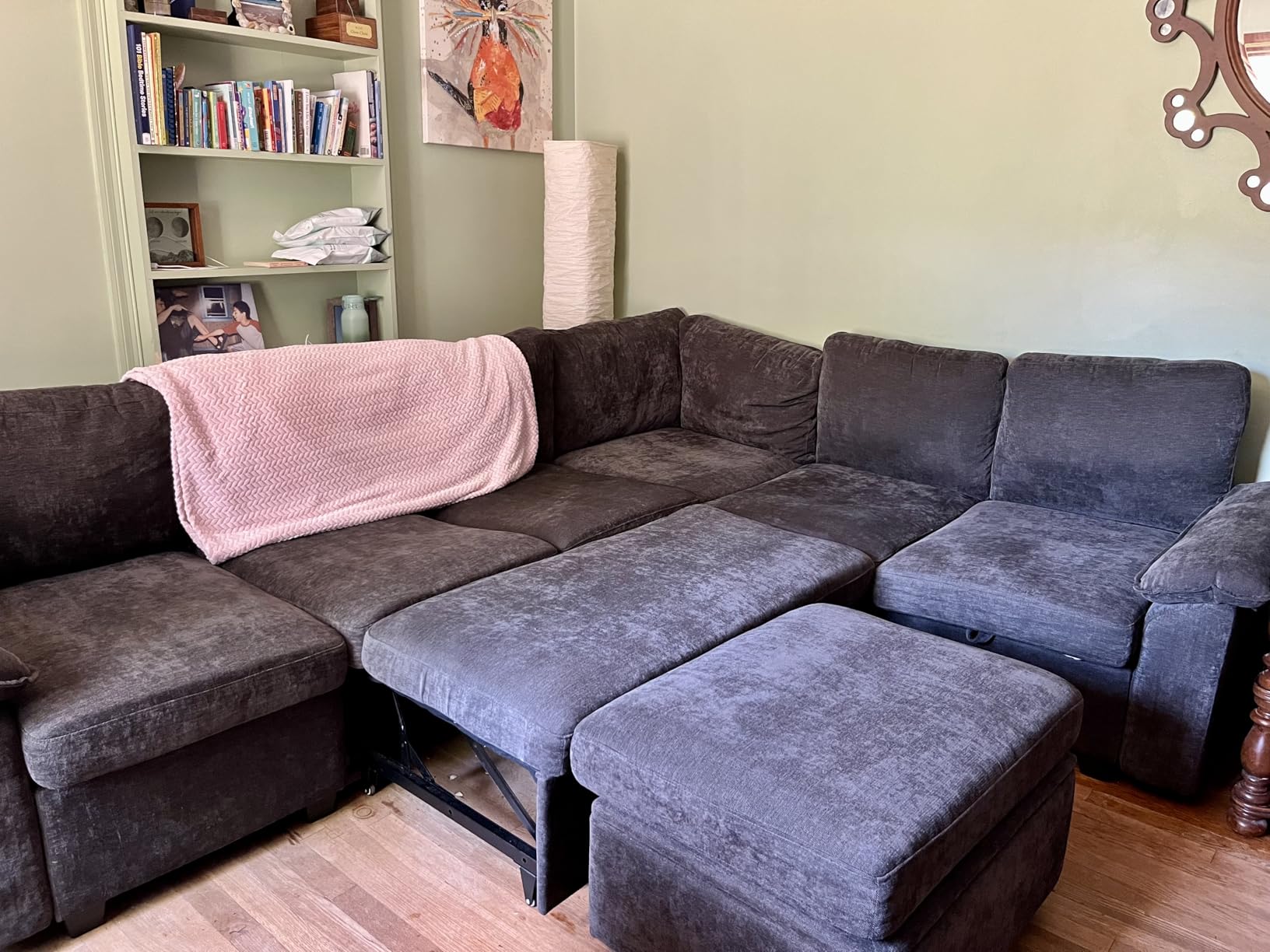 108 Inch Sectional Sleeper Sofa with Pull Out Bed, U Shaped 7 Seat Modular Sectional Sofa with Storage, Sectional Couches for Living Room, Cloud Modular Couch, Removable Sofa Cover, Dark Grey customer photo 2