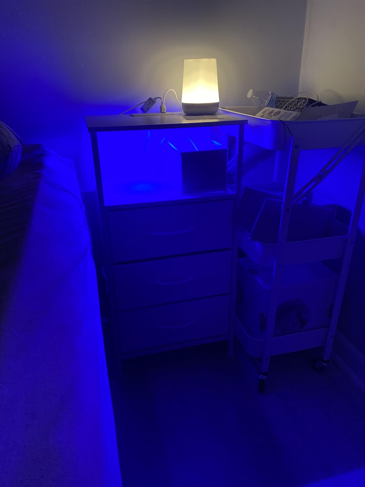 SONGMICS BELLAH Collection - Nightstand with Charging Station and App-Controlled Adjustable LED Lights, Bed Side Table, 3 Drawers and 1 Open Shelf, Modern, Cloud White and Snow White ULGS303WH01S customer photo 2