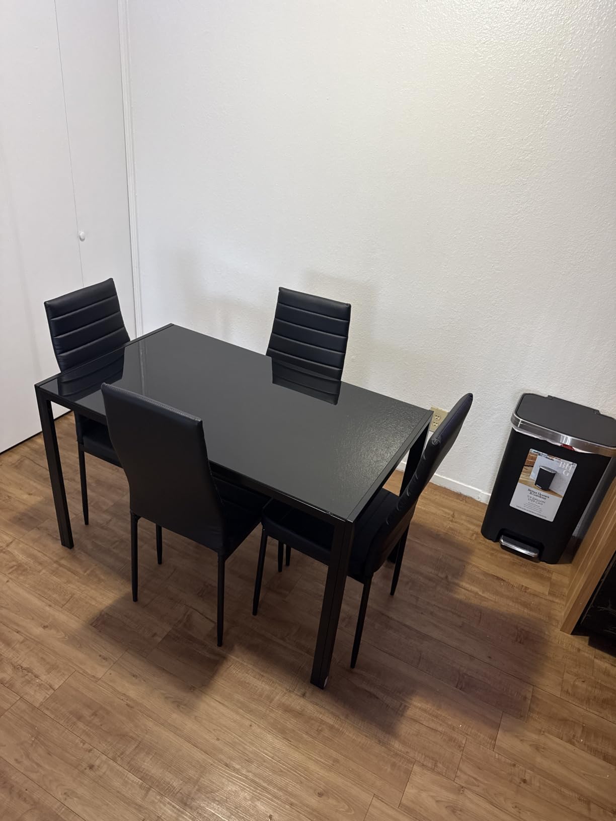 FDW Dining Table Set for 4, 5-Piece Glass Black Dining Table, Kitchen Table with 4 Upholstered Chairs and Faux Leather Cushions, Space-Saving and Modern Design, for Dining Room, Easy to Assemble customer photo 2