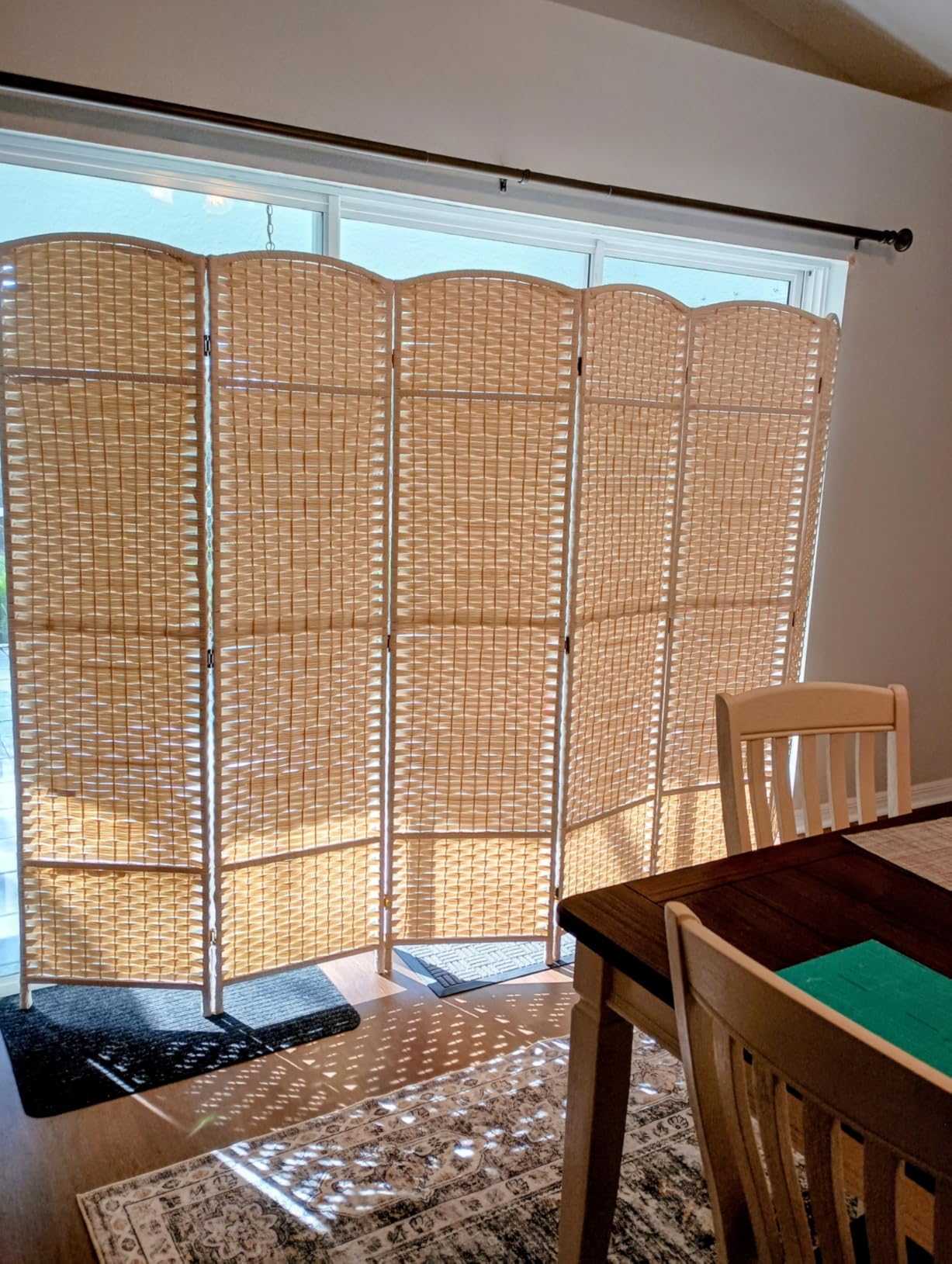 HOMCOM Room Divider, 6 Ft 6 Panel Folding Privacy Screen, Hand-Woven PP Wall Partition with Pine Wood Frame, Freestanding Room Separator for Bedroom, Home Office, No Assembly, Washed Oak customer photo 2