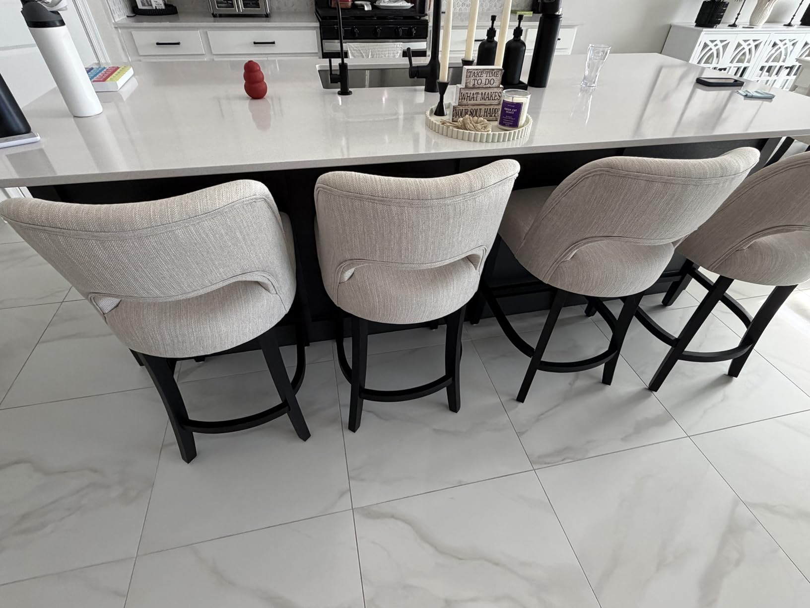 keoni Wooden Dining Chairs Set of 4, Mid Century Modern Upholstered Dining Room Chairs with Black Wood Legs, Fabric Farmhouse Kitchen Chairs with Foot Pegs for Dining Room, Beige customer photo 1