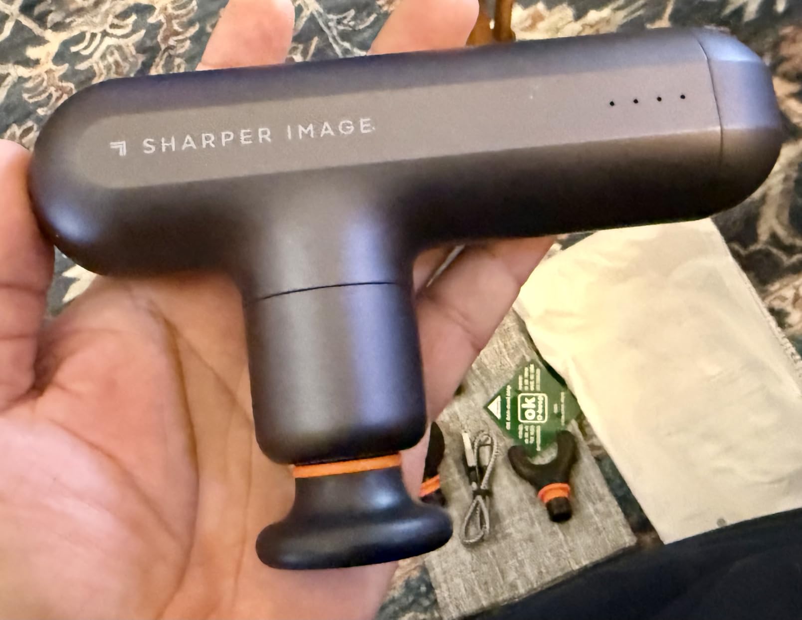 Sharper Image Deep Tissue Percussion Massage Gun, Powerboost Move Evo Hot & Cold Rechargeable Handheld Massager, 4 Adjustable Speeds, 5 Attachment Heads & Carrying Case customer photo 2