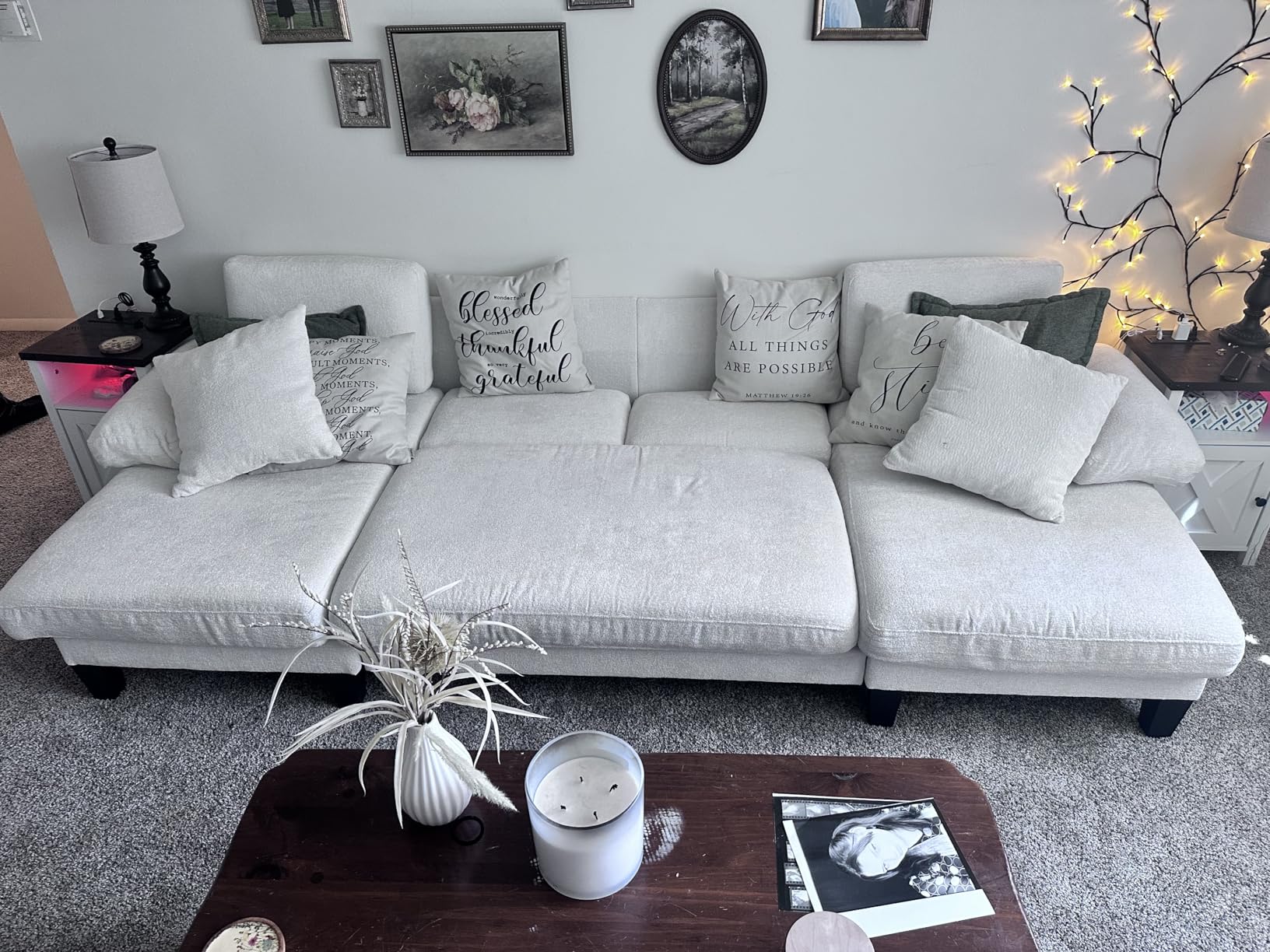 Txtin's Sleeper Sofa with Pull Out Couch Bed, 112 Inch U-Shaped Convertible Sofa Bed, Chenille Dark Grey customer photo 2