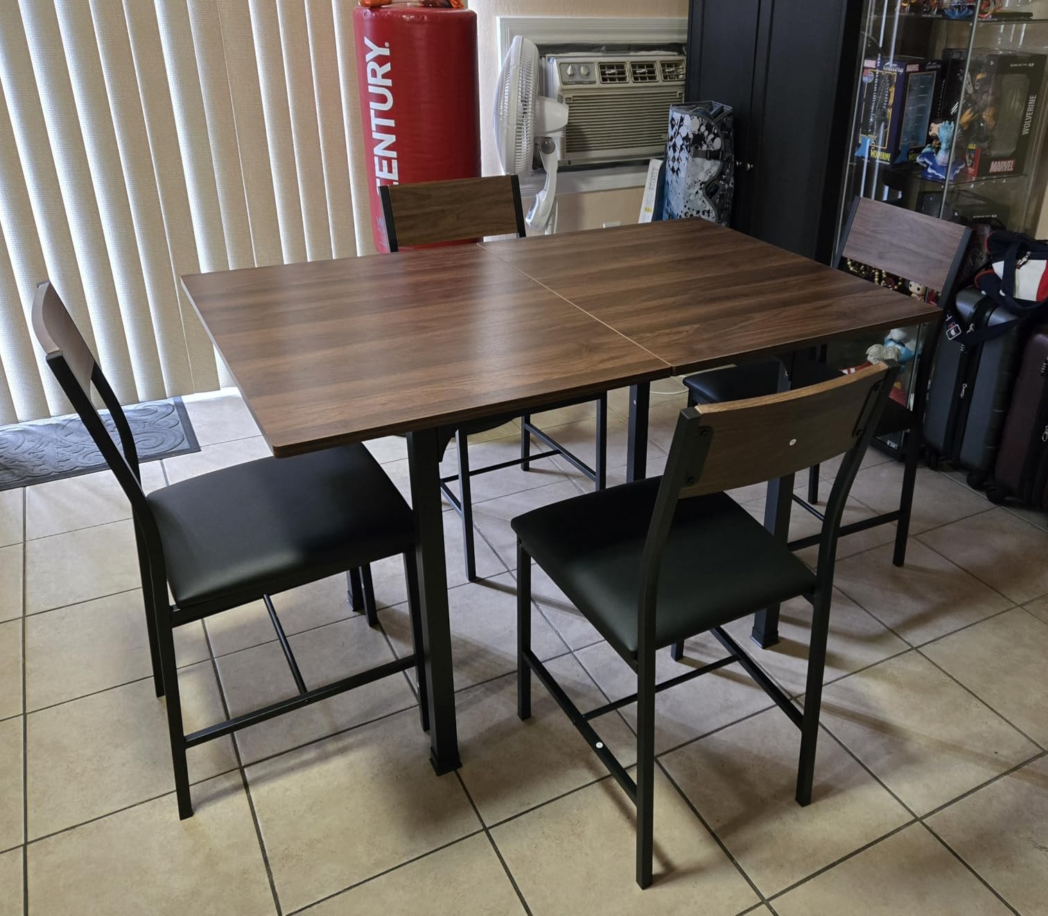 IRONCK 5-Piece Dining Table Set for 4, Extendable Kitchen Table Chairs Set of 4, Dining Room Table with 4 Upholstered Chairs, Folding for Small Space, Apartment, Walnut customer photo 2