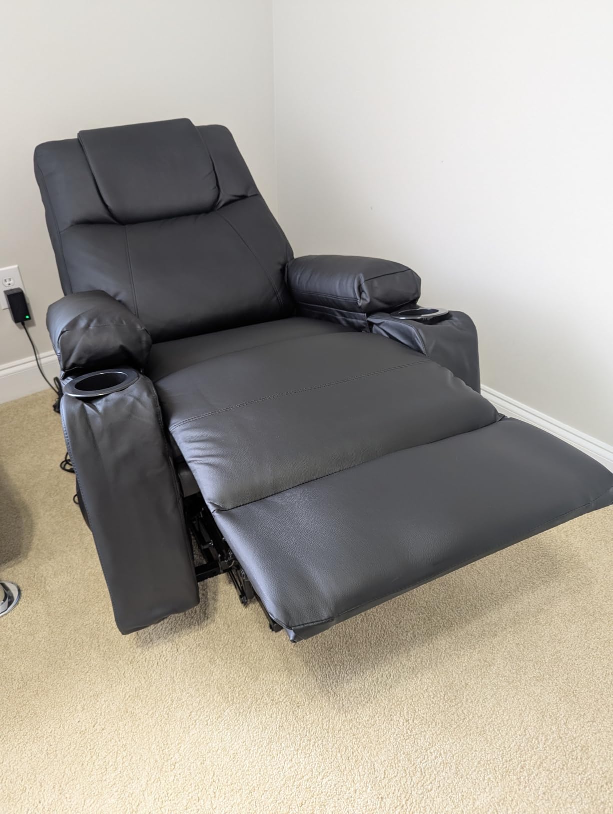 Brage Living Power Lift Recliner Chair for Elderly with Massage & Heat, PU Leather Electric Recliner with USB Charge Port, 160° Adjustable Recline, Stand Assist, Remote Control, Cup Holders (Black) customer photo 2