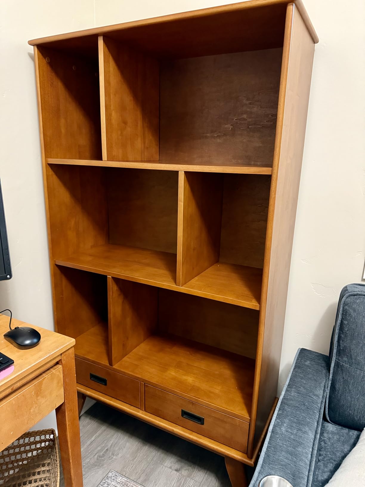 SIMPLIHOME Draper Bookcase - 64 inch Tall Solid Wood Storage Bookshelf in Tawny Brown Teak, Mid-Century Modern Storage for Living Room, Study Room or Office with Adjustable Shelves and Angled Legs customer photo 2
