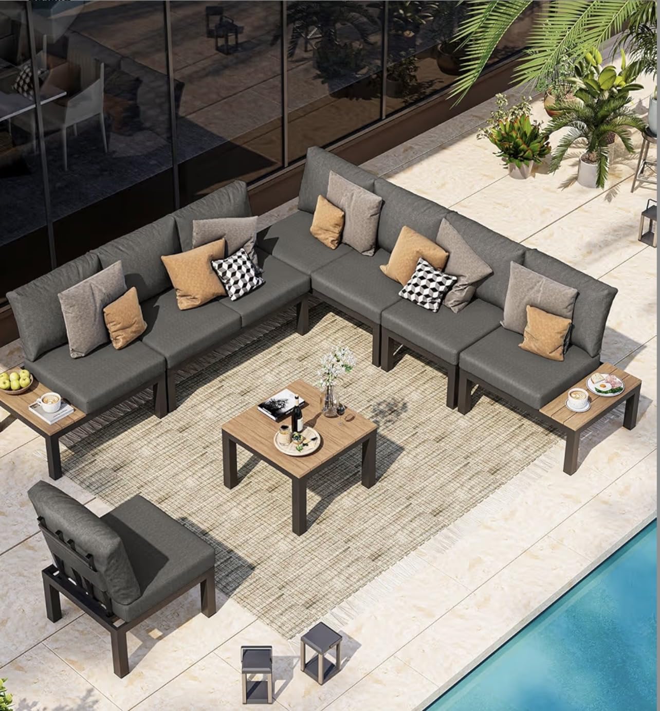 Aluminum Modular Outdoor Patio Furniture Set, 6 Seats Patio Sectional Sofa Set with Adjustable Backrest & Thick Cushions, All-Weather Conversation Sets with Table for Garden & Yard, Gray customer photo 1