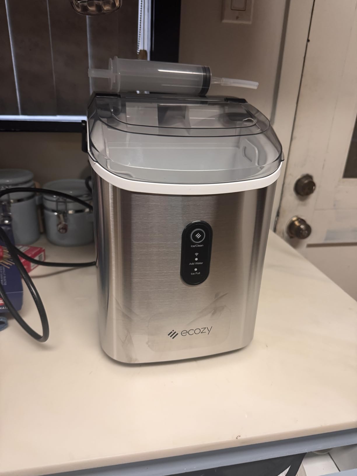 ecozy Ice Makers Countertop, Ultra Slim Design with Full-Color Panel, Internal Lights, 26 lbs/24H, Timer Ice Making, Two Ice Sizes, Portable Self-Cleaning Ice Machine for Home/Kitchen/RV customer photo 1
