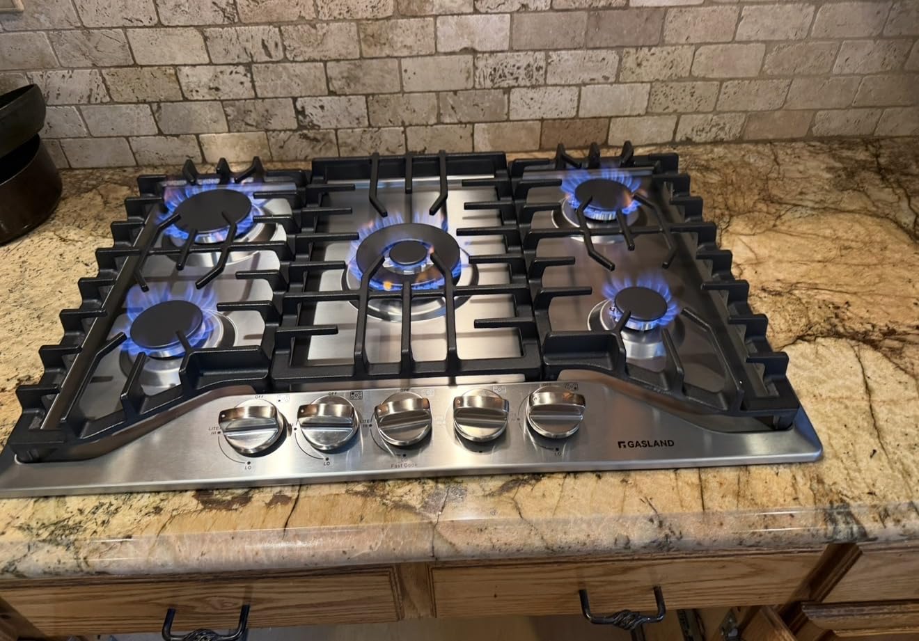 GASLAND Gas Cooktop 30 Inch, 5 Burners Propane Stovetop, Built-in NG/LPG Convertible Cooktops, Gas Countertop 120V Plug-in with Thermocouple Protection, 304 Stainless Steel Panel, CSA Certified customer photo 2