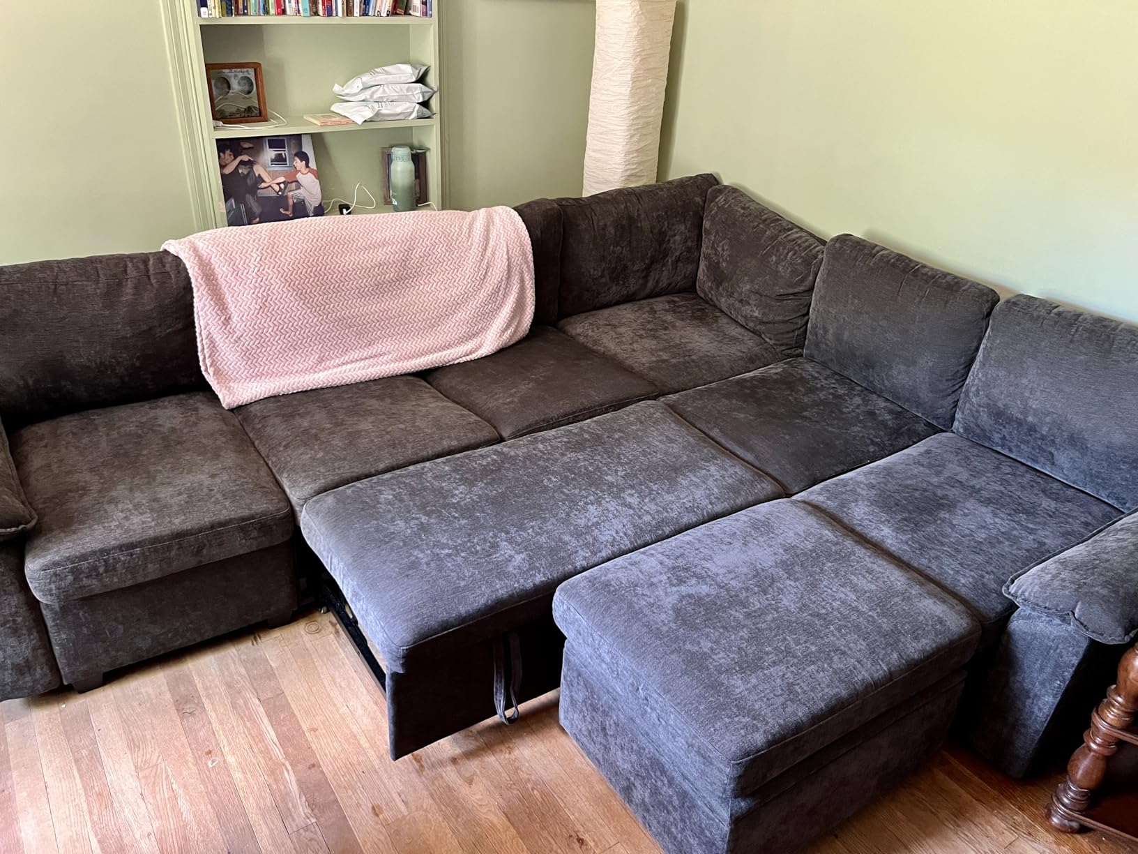 85 Inch Modular Sectional Sofa with Pull Out Bed, L Shaped 5 Seat Sectional Sleeper Sofa with Storage, Cloud Modular Couch, Removable Sofa Cover, Dark Grey customer photo 1