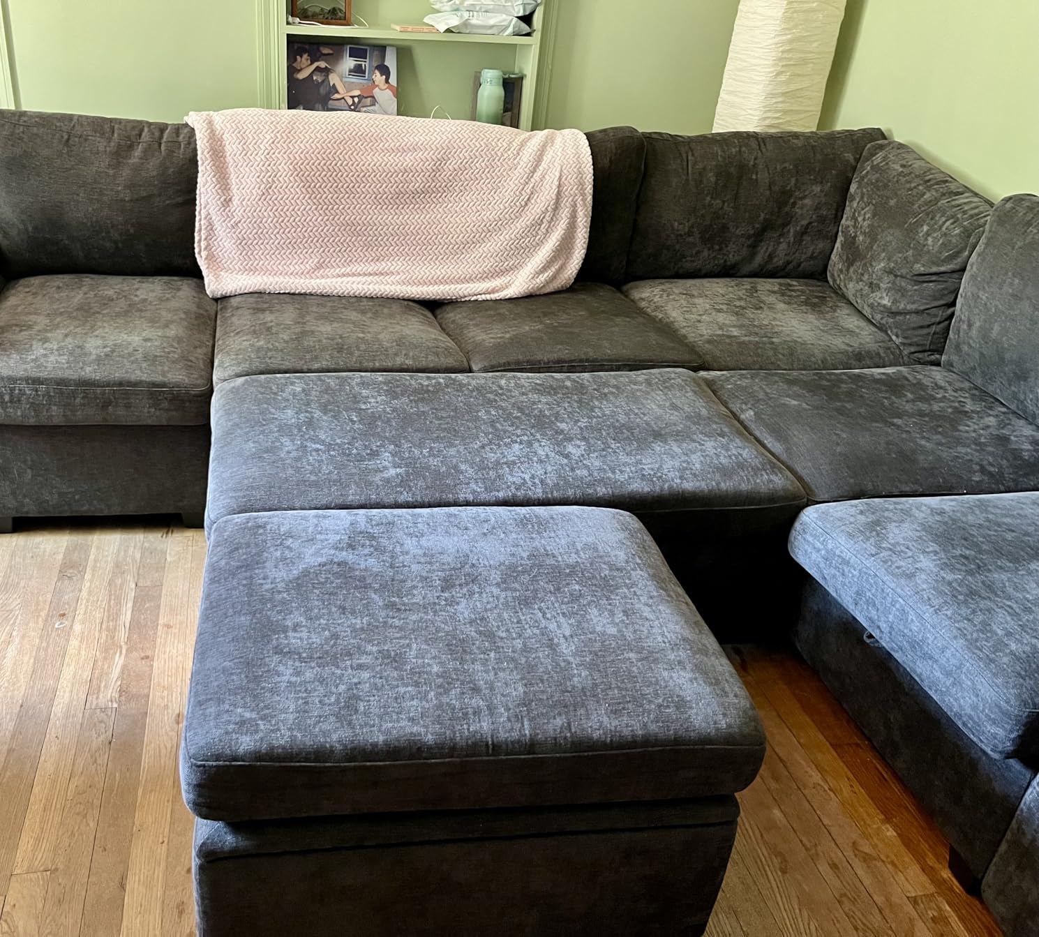 85 Inch Modular Sectional Sofa with Pull Out Bed, L Shaped 5 Seat Sectional Sleeper Sofa with Storage, Cloud Modular Couch, Removable Sofa Cover, Dark Grey customer photo 2