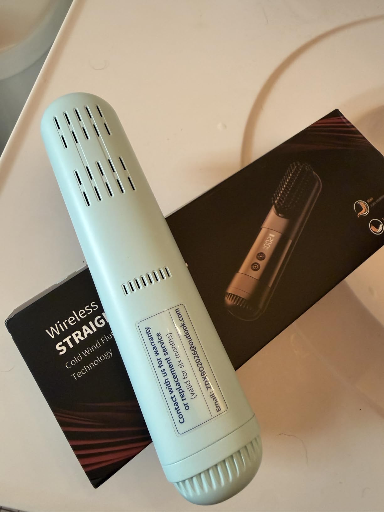 Cordless Hair Straightener Brush with Cool Air, 5-in-1 Portable Ionic Frizz-Free Straightening Brush, Rechargeable Touch Up On-the-Go Brush, MCH Fast Heating, LED Display, Anti-Scald for Women Travel customer photo 1