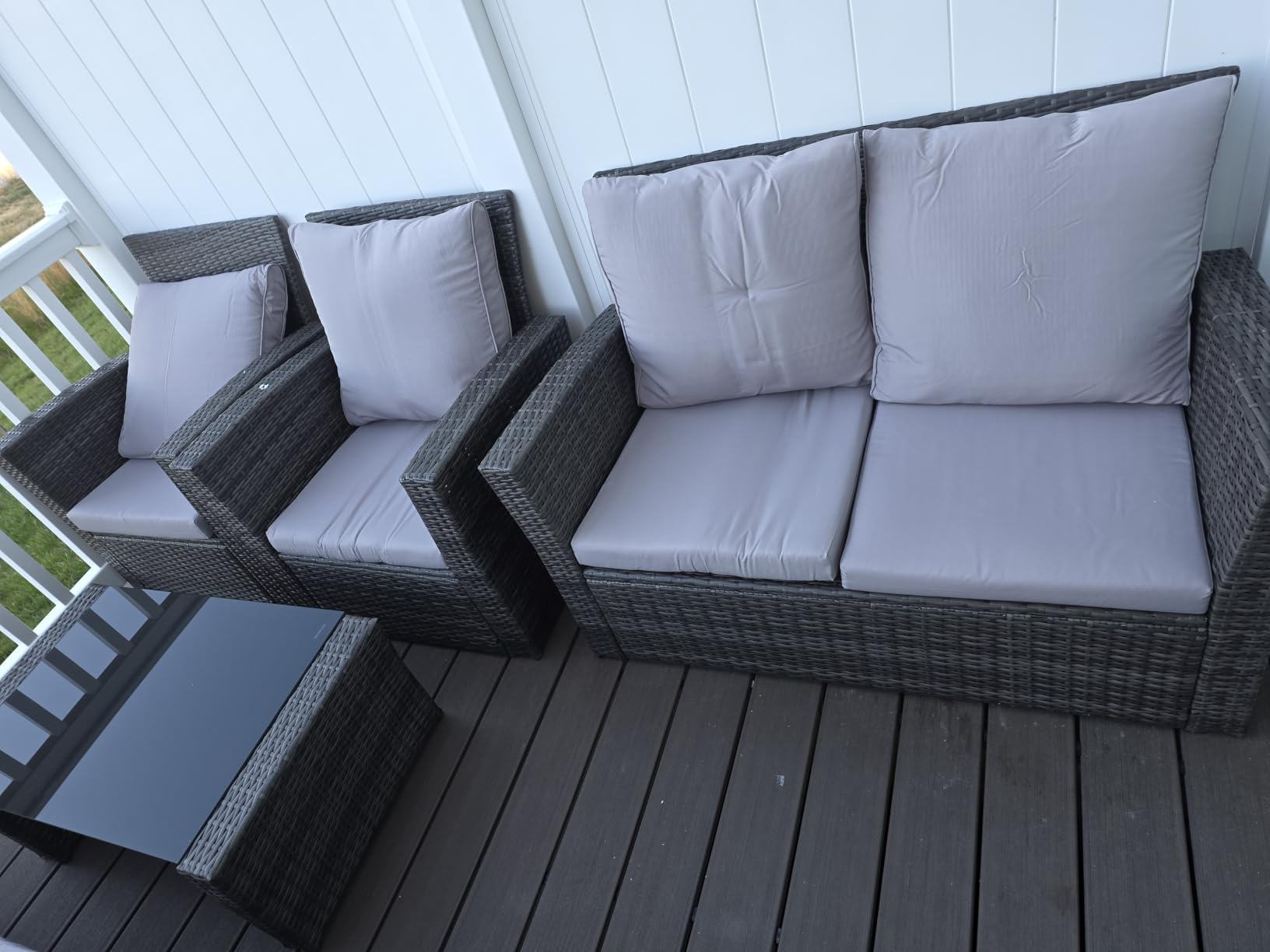 Wisteria Lane Patio Furniture Set, Wicker Outside Outdoor Furniture for All Weather, Patio Sofa with High Backrest Support and Wide Armrest for Backyard, Balcony, Deck, Porch, Dark Blue customer photo 1