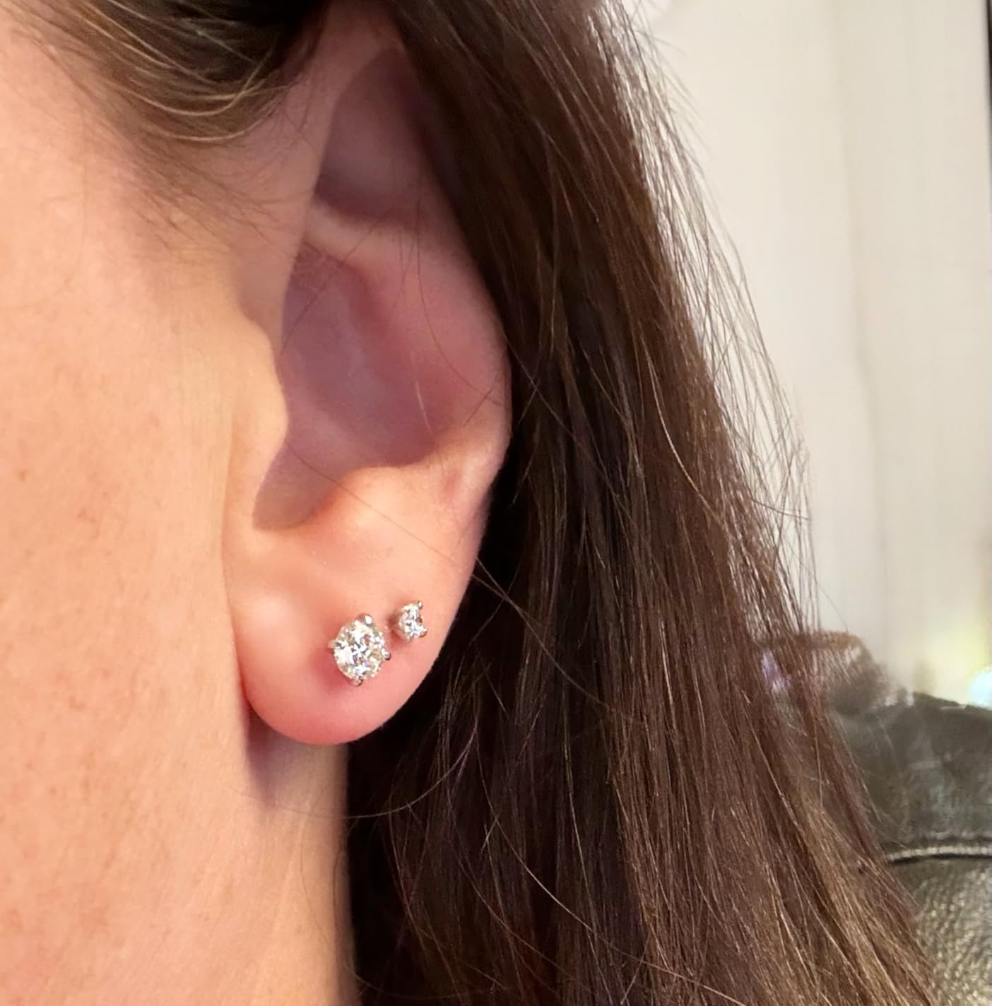 Lab-Grown Diamond Stud Earrings in Hypoallergenic 925 Sterling Silver, Screw Back, 1/5 to 2 1/2 Cttw, Round Princess Cushion Cut, 4 Prong, G-H Color, SI Clarity customer photo 1