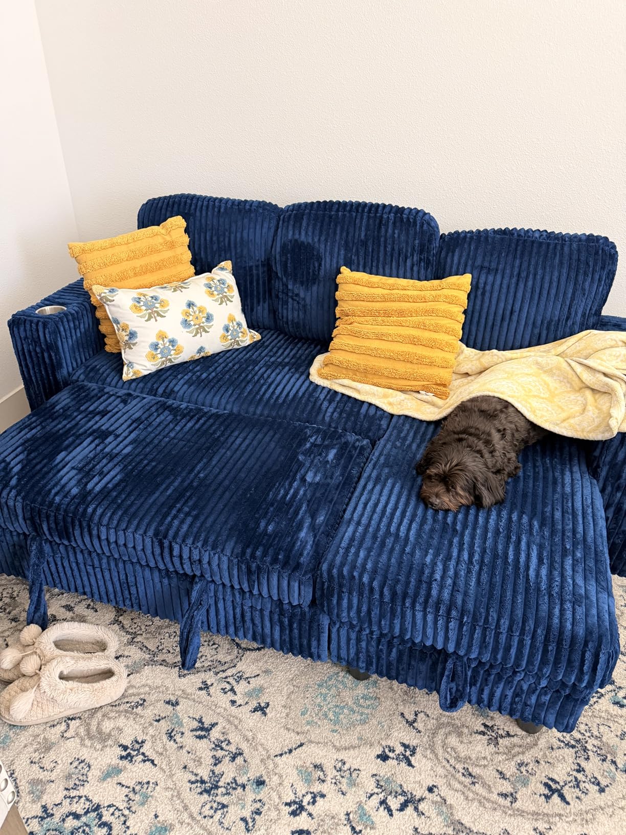 LINSY HOME Sectional Sleeper Sofa Pull Out Couches for Living Room, Pull Out Sofa Bed, Storage, USB Charging, Cup Holders, Plush Corduroy customer photo 1