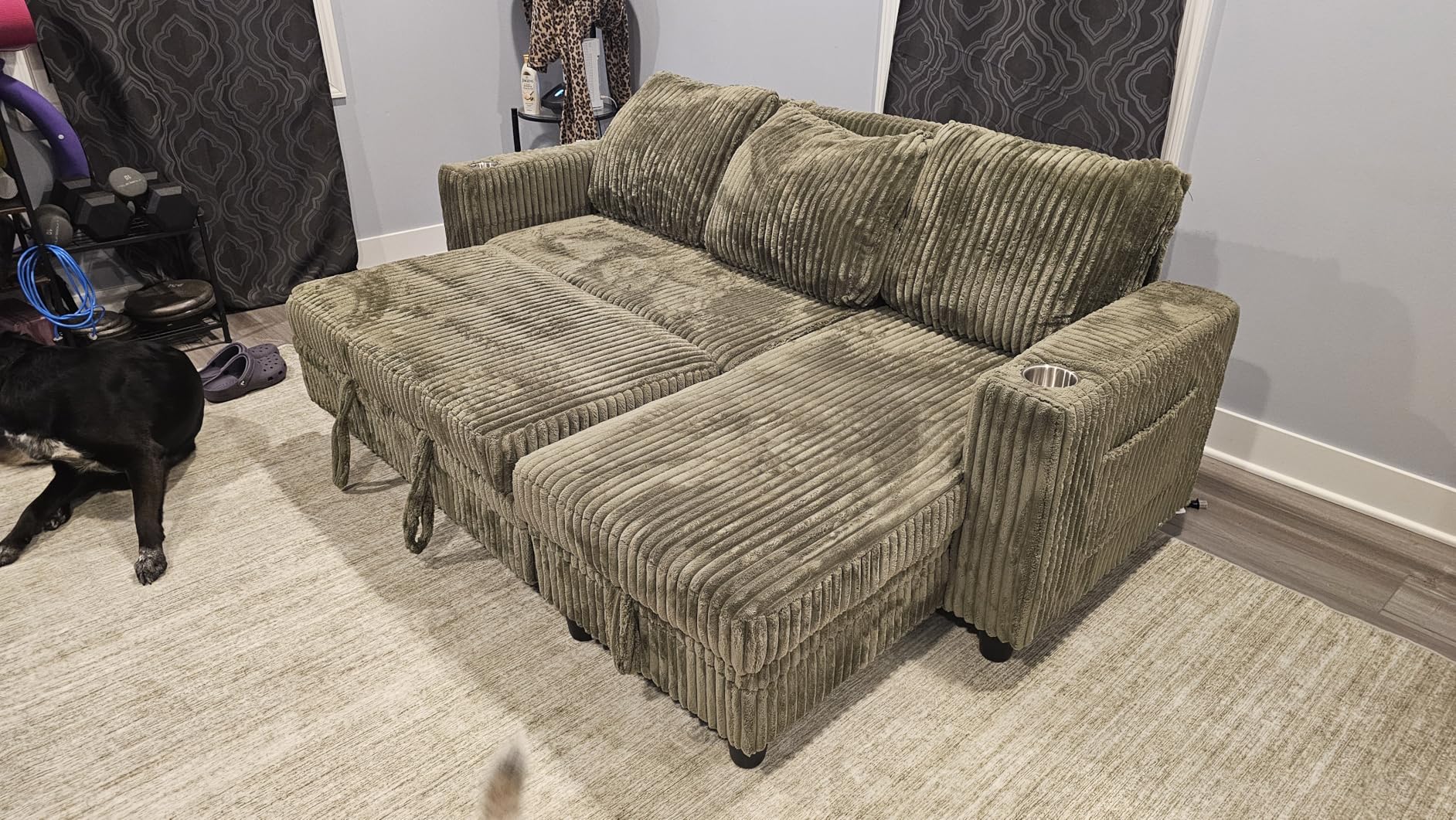 LINSY HOME Sectional Sleeper Sofa Pull Out Couches for Living Room, Pull Out Sofa Bed, Storage, USB Charging, Cup Holders, Plush Corduroy customer photo 2