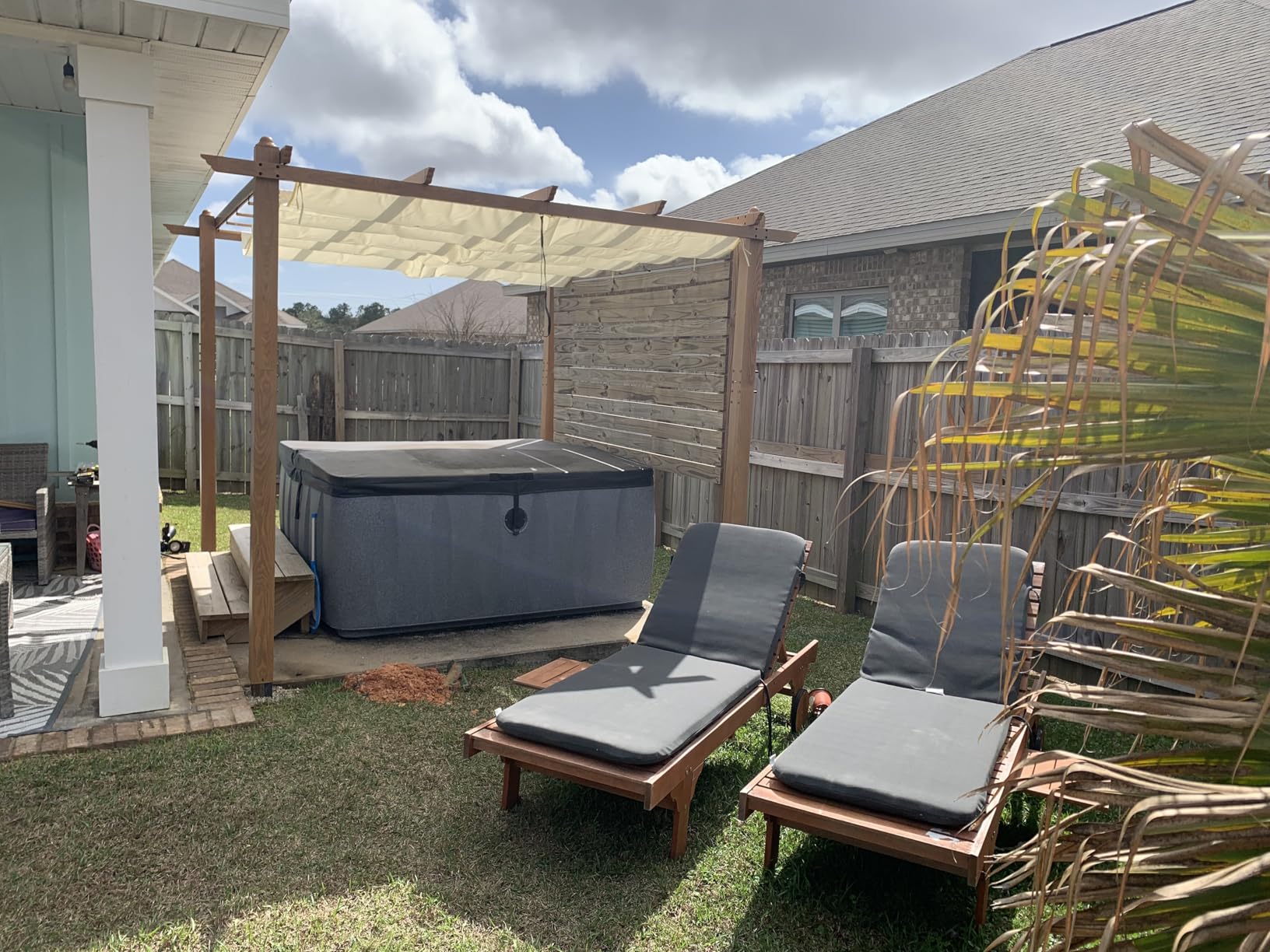 KYBOLT 10x10 Ft Outdoor Pergola Aluminum Pergola with Retractable Canopy Wood-Grain Sun Shade Shelter for Garden Patio Backyard Deck (Gray) customer photo 1