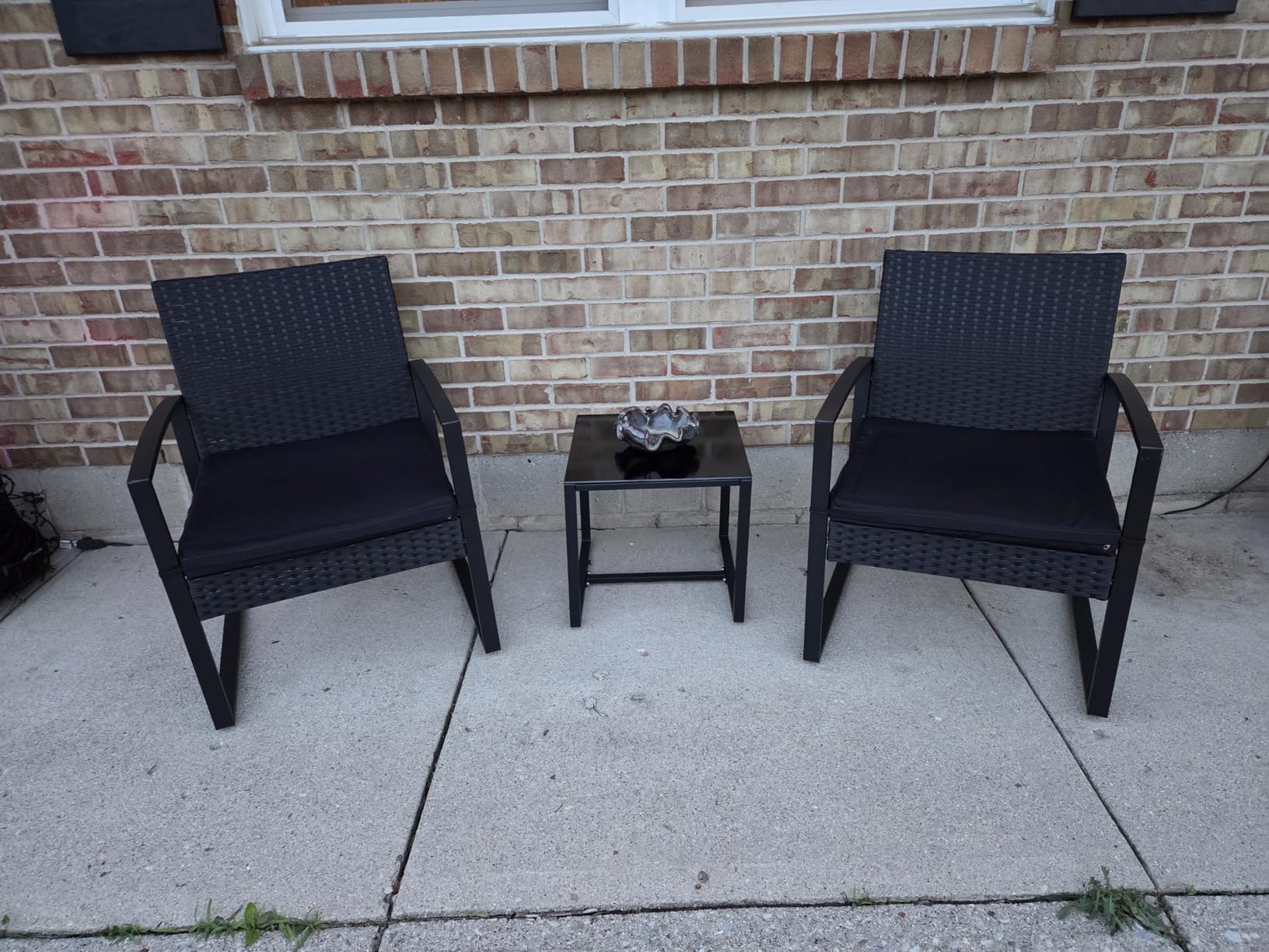 Murago Outdoor 3-Piece Wicker Bistro Set, Rattan Patio Conversation Set with Coffee Table, for Backyard Garden Poolside, Black Frame & Black Cushion customer photo 2