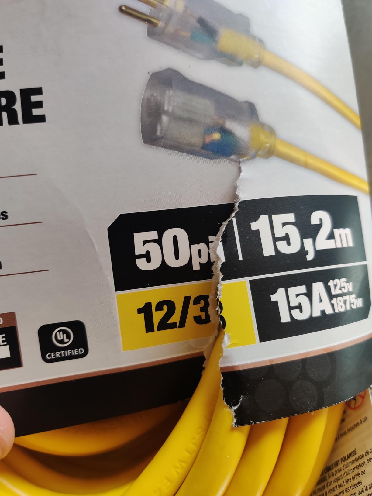 Southwire Outdoor Extension Cord - Durable Vinyl Jacket for Farm, Ranch & Workshop - Lighted End With Reinforced Blades - SJTW, Yellow - 12 Gauge, 3 Prong - 50 Feet customer photo 1