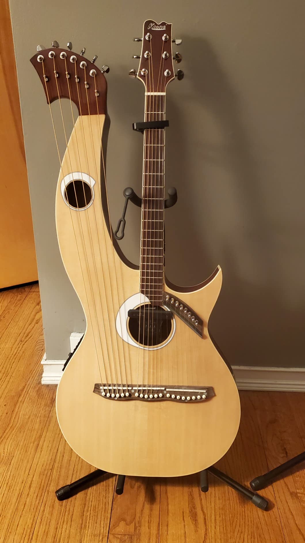 Ktone Harp Guitar, Acoustic Electric Double Neck Guitar with Padded Gig Bag customer photo 2