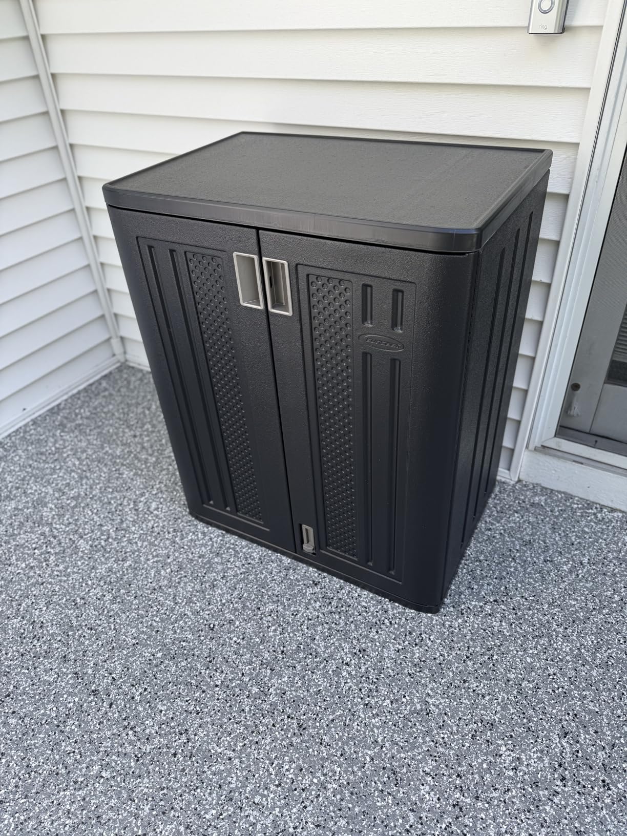 Suncast Base Storage Cabinet for Garage Organization, 9 Cu. Ft. Capacity, Platinum Metallic & Slate - Lockable Multi-Wall 2-Shelf Resin Organizer for Garden Supplies, Paint Cans & Outdoor Tools customer photo 2