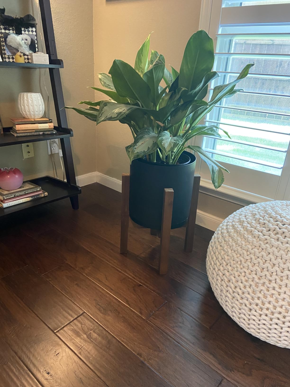 Sophia Mills Mid Century Plant Stand - Solid Wood Item Stand Handmade with Acacia - Fits Medium & Large Pots Sizes 8 to 12 inches (Adjustable Width: 8-12 inches, Dark Brown) customer photo 1