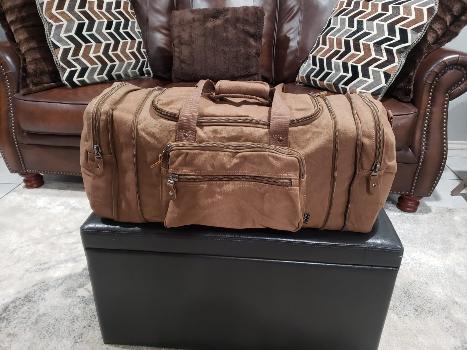Gonex Canvas Duffle Bag for Travel 60L Duffel Overnight Weekend Bag(Coffee) customer photo 2