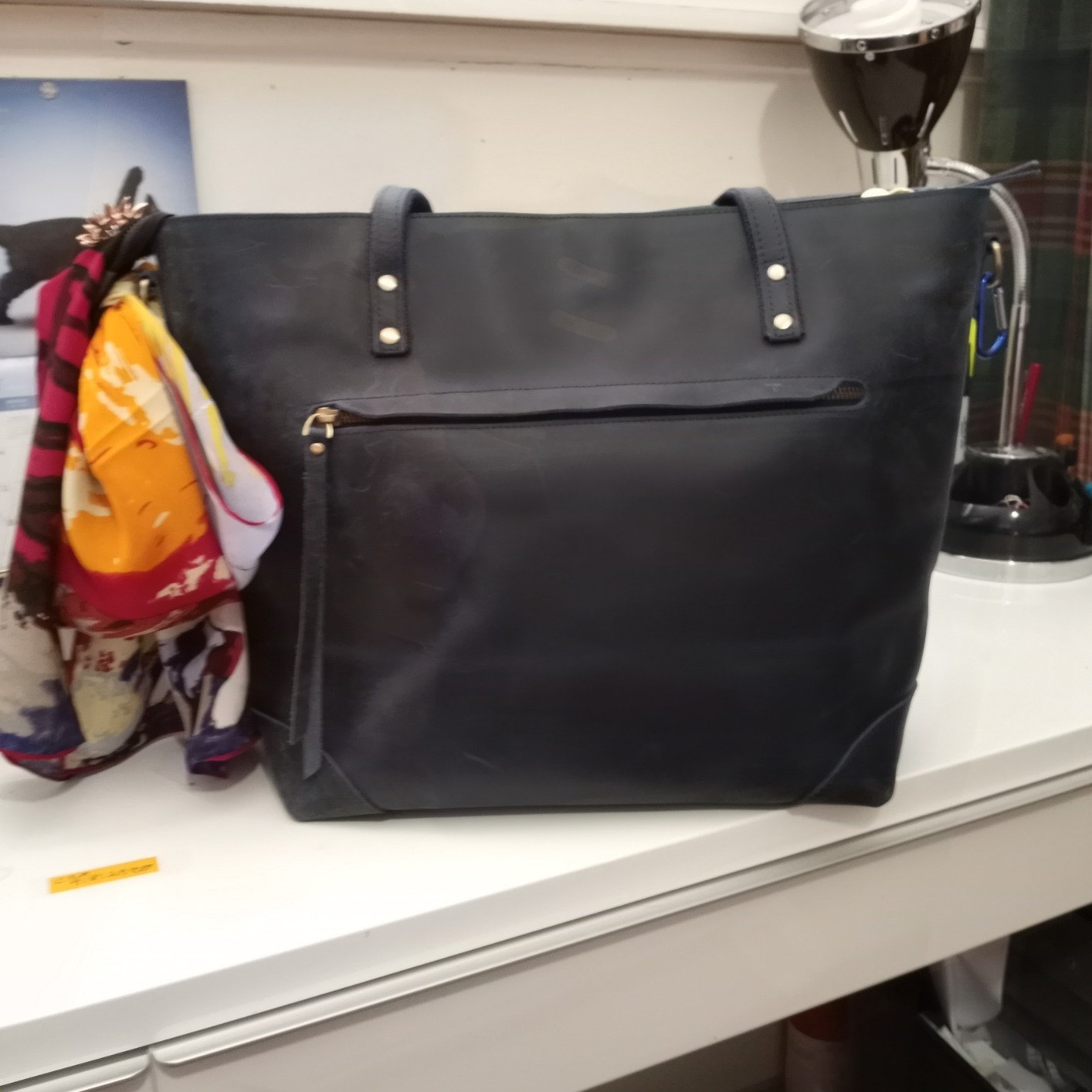 Vintage Genuine Leather Shoulder Bag Work Totes for Women Purse Handbag with Back Zipper Pocket Large customer photo 2