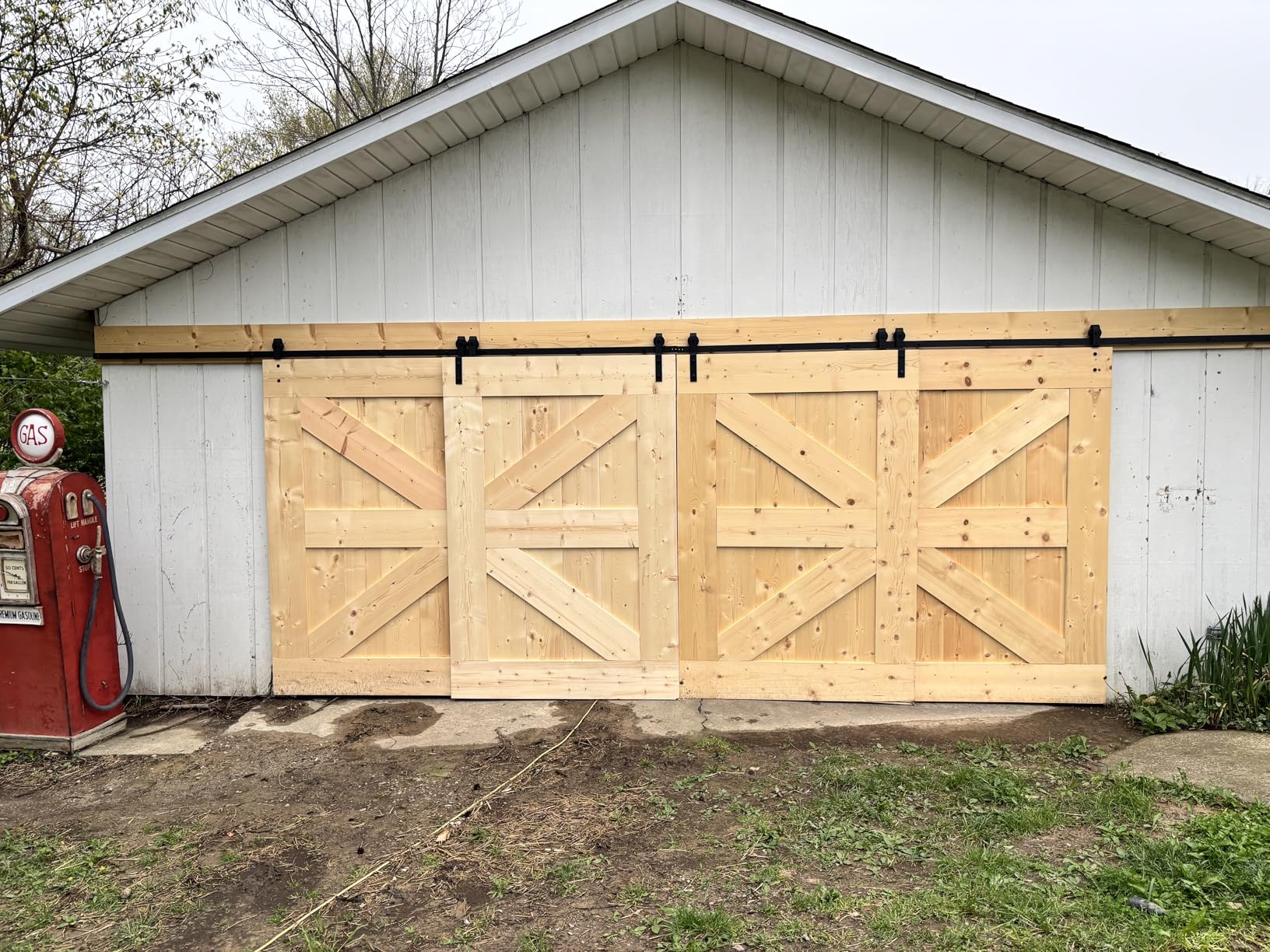 EaseLife 8 FT Bypass Double Sliding Barn Door Hardware Kit, Single Track, Heavy Duty, Slide Smoothly Quietly, Easy Install (8FT Track Kit for Double 53