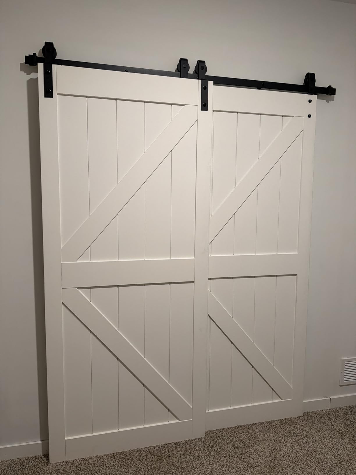 EaseLife 8 FT Bypass Double Sliding Barn Door Hardware Kit, Single Track, Heavy Duty, Slide Smoothly Quietly, Easy Install (8FT Track Kit for Double 53