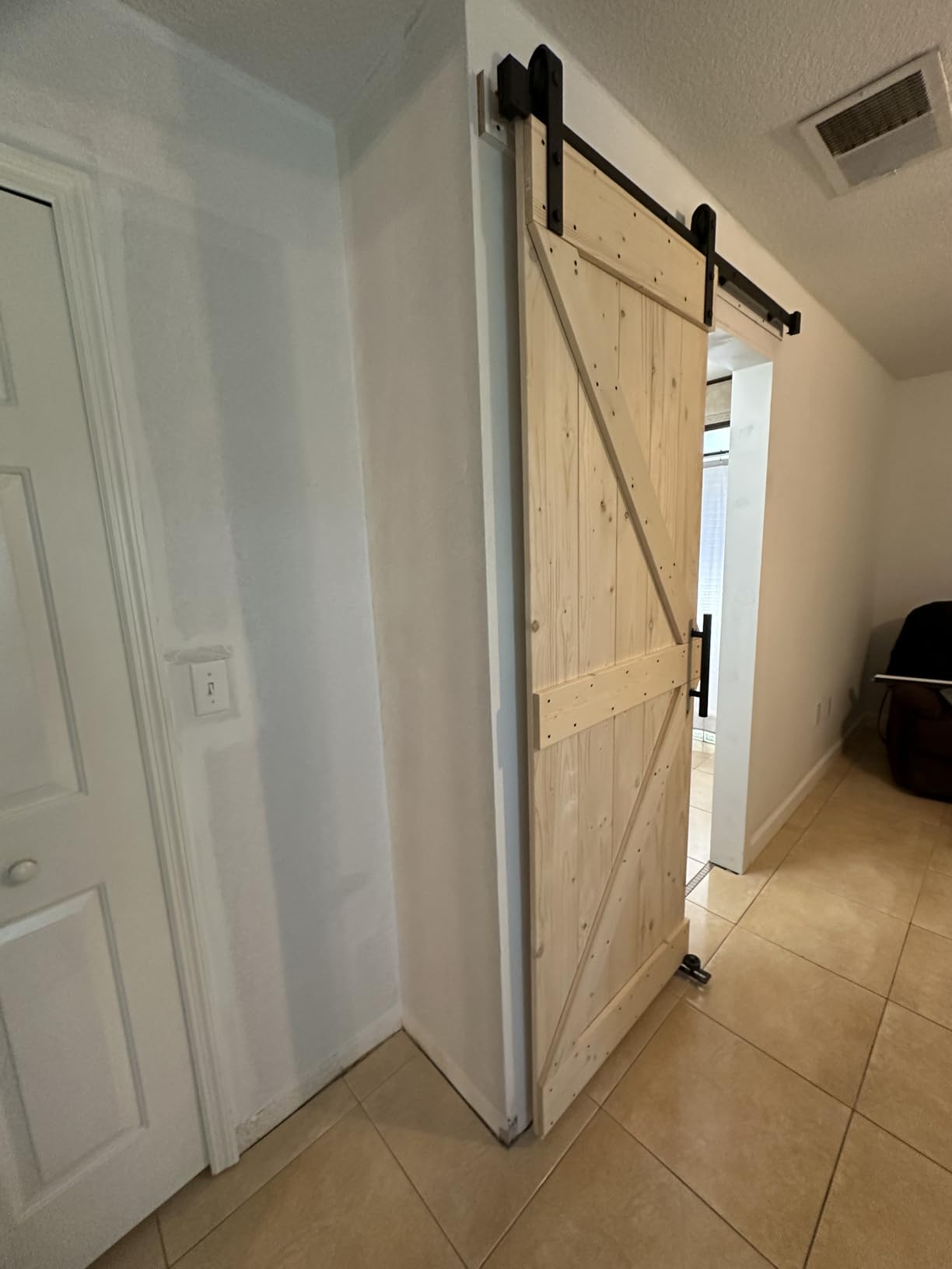 S&Z TOPHAND 36in x 84in Unfinished British Brace Knotty Barn Door with 6.6FT Sliding Door Hardware Kit, Solid Wood, Sliding Door, Double Surfaces, A Simple Assembly is Required customer photo 1