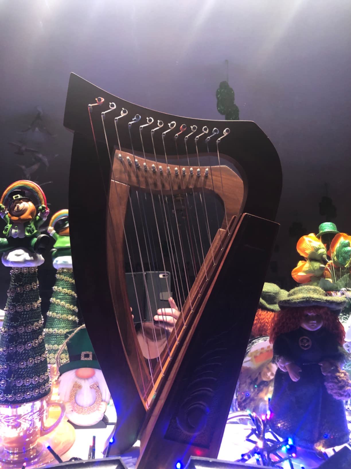 12 Strings Harp Irish Celtic Highland Solid Rosewood Natural Shape Nylon Lever Tuning Key Extra Set included 18