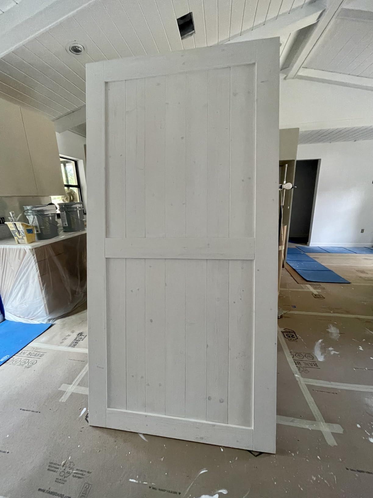 EaseLife 36in x 84in Sliding Barn Wood Door, Interior Doors, DIY Assembly, Solid Natural Spruce Panelled Slab, Easy Install, Apply to Rooms & Storage Closet, H-Frame customer photo 1