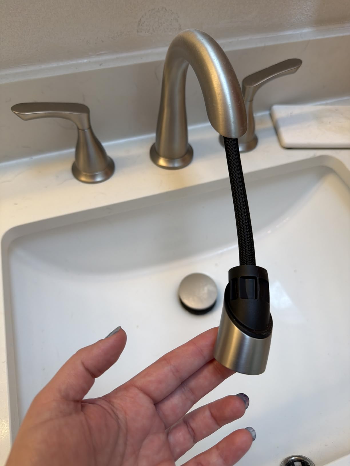 Delta Vesna Brushed Nickel Bathroom Faucet 3 Hole, 8 Inch Widespread Bathroom Sink Faucet for Vanity, Push-Pop Drain Assembly, SpotShield Brushed Nickel 35789LF-SP customer photo 1