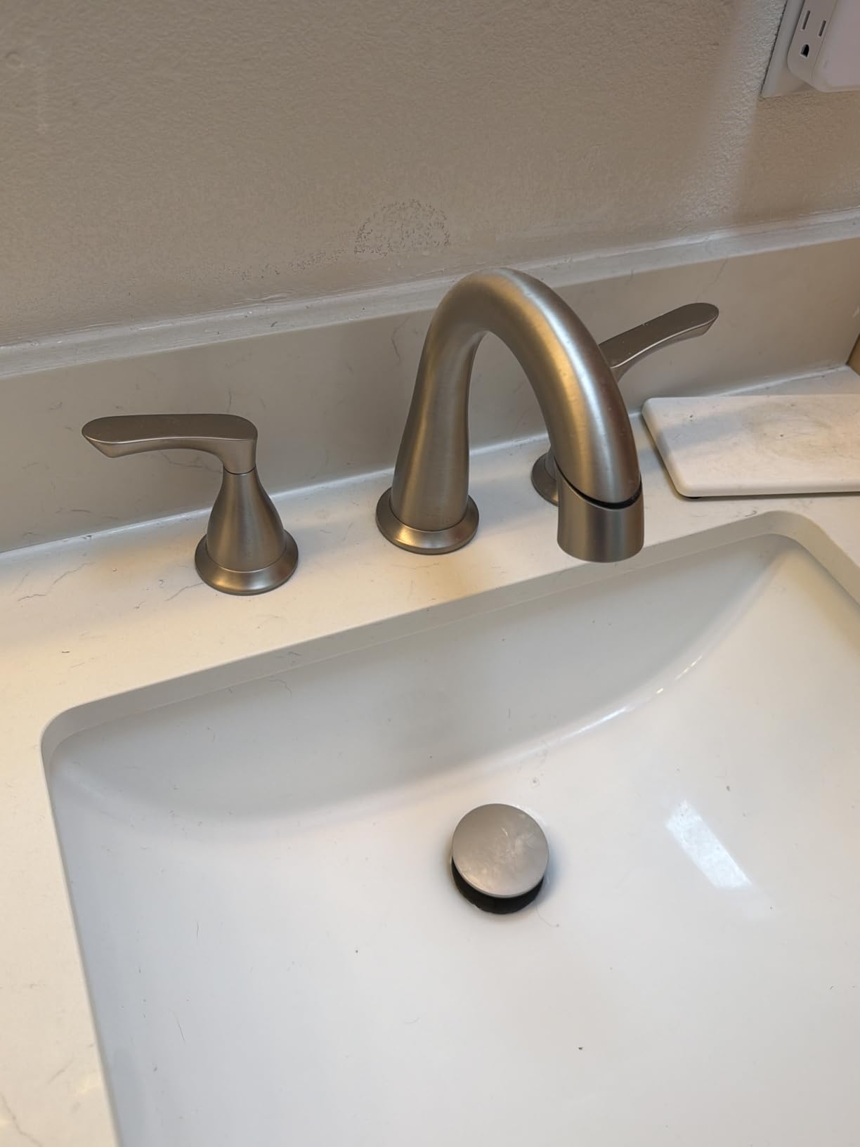 Delta Vesna Brushed Nickel Bathroom Faucet 3 Hole, 8 Inch Widespread Bathroom Sink Faucet for Vanity, Push-Pop Drain Assembly, SpotShield Brushed Nickel 35789LF-SP customer photo 2