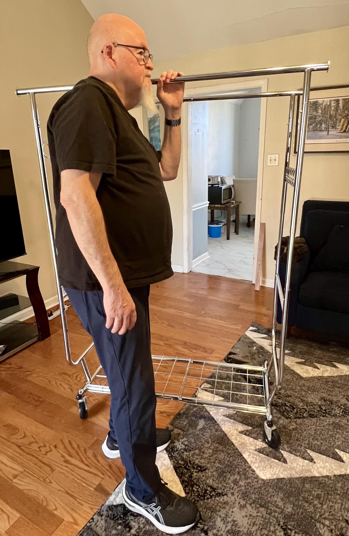 Raybee Clothes Rack, Collapsible Wardrobe Organizer, Heavy Duty Storage | 650LBS Large Capacity, Commercial-Grade Stainless Steel, Expandable Rod, Height Adjustable, 360°Lockable Wheels, Tool-free customer photo 2