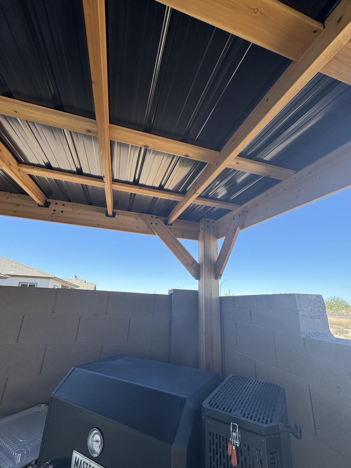 Backyard Discovery Saxony 8' x 5' Cedar Wood BBQ Grill Gazebo Pavilion with Hardtop Galvanized Steel Roof, Bar Tops, Powerport, Snow Support, Wind Resistance, Cook Station for Outdoor Patio or Deck customer photo 2