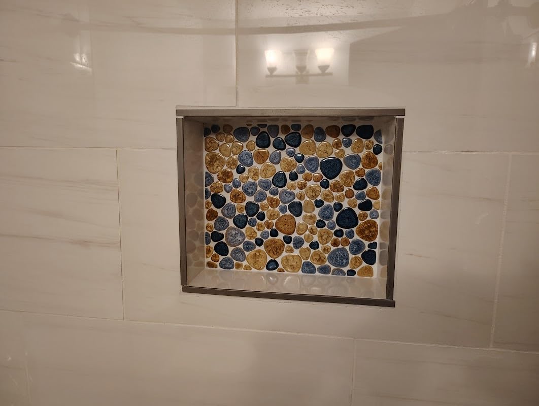 Blujellyfish Pebble Porcelain Tile Flambe Turquoise Green Beige Shower Floor Pool Alley Tiles Mosaic (5 Square Feet) customer photo 1