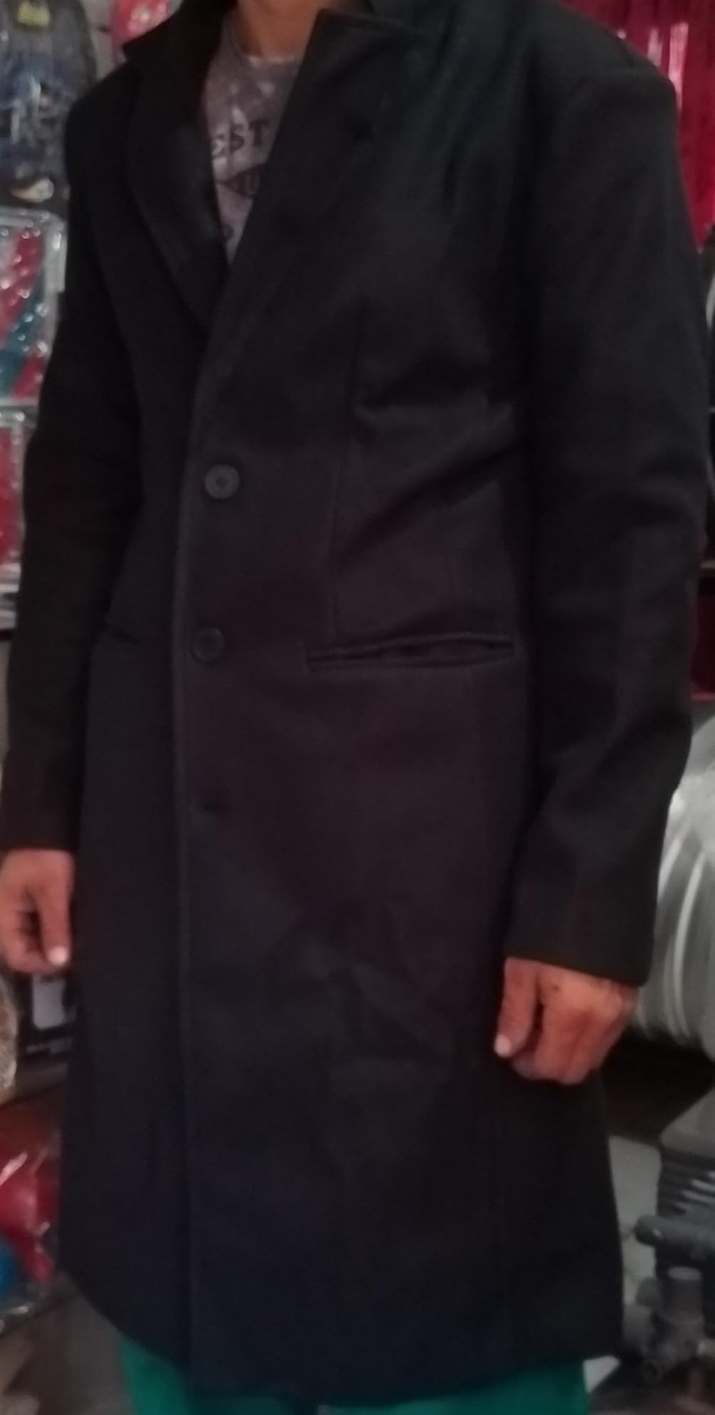 Men's Casual Trench Coat Slim Fit Notched Collar Long Jacket Overcoat Single Breasted Pea Coat with Pockets customer photo 1