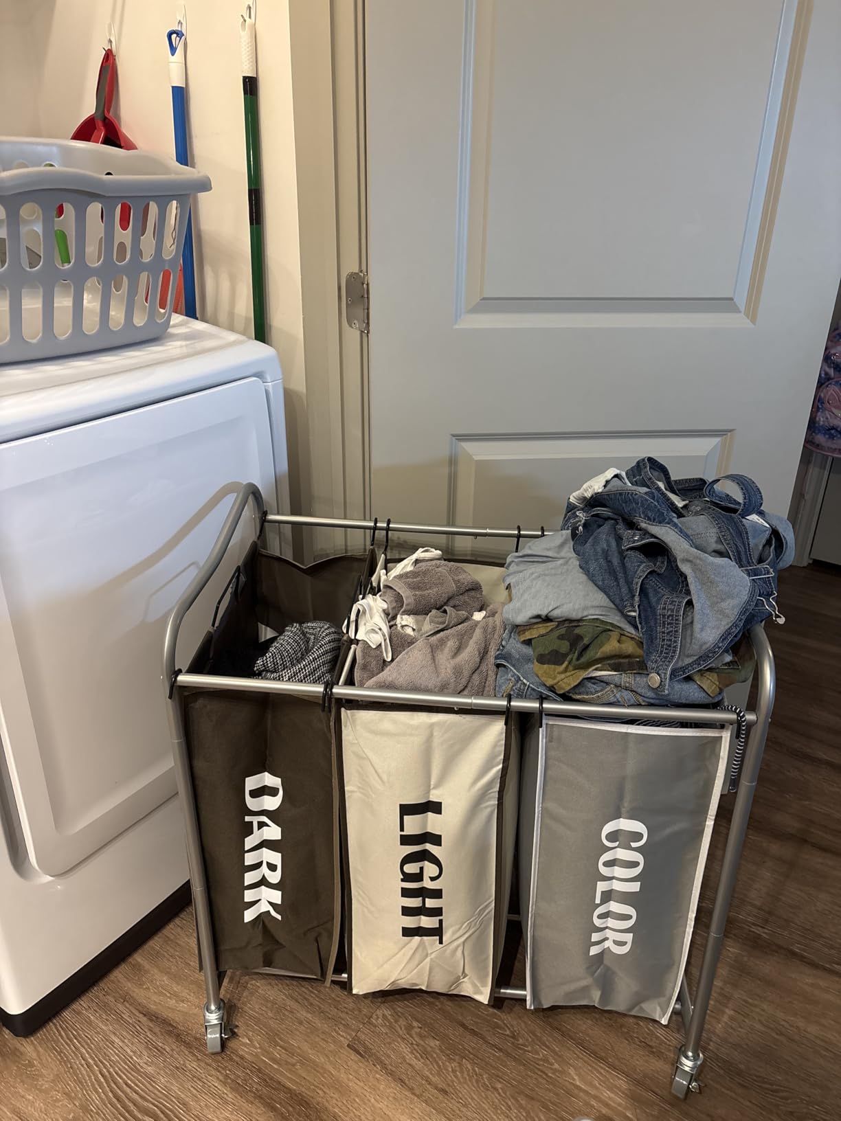 Simple Houseware Heavy Duty 3-Bag Laundry Sorter Rolling Cart, Silver/Assorted - Durable Triple Laundry Hamper with Removable Bags and Lockable Wheels customer photo 1