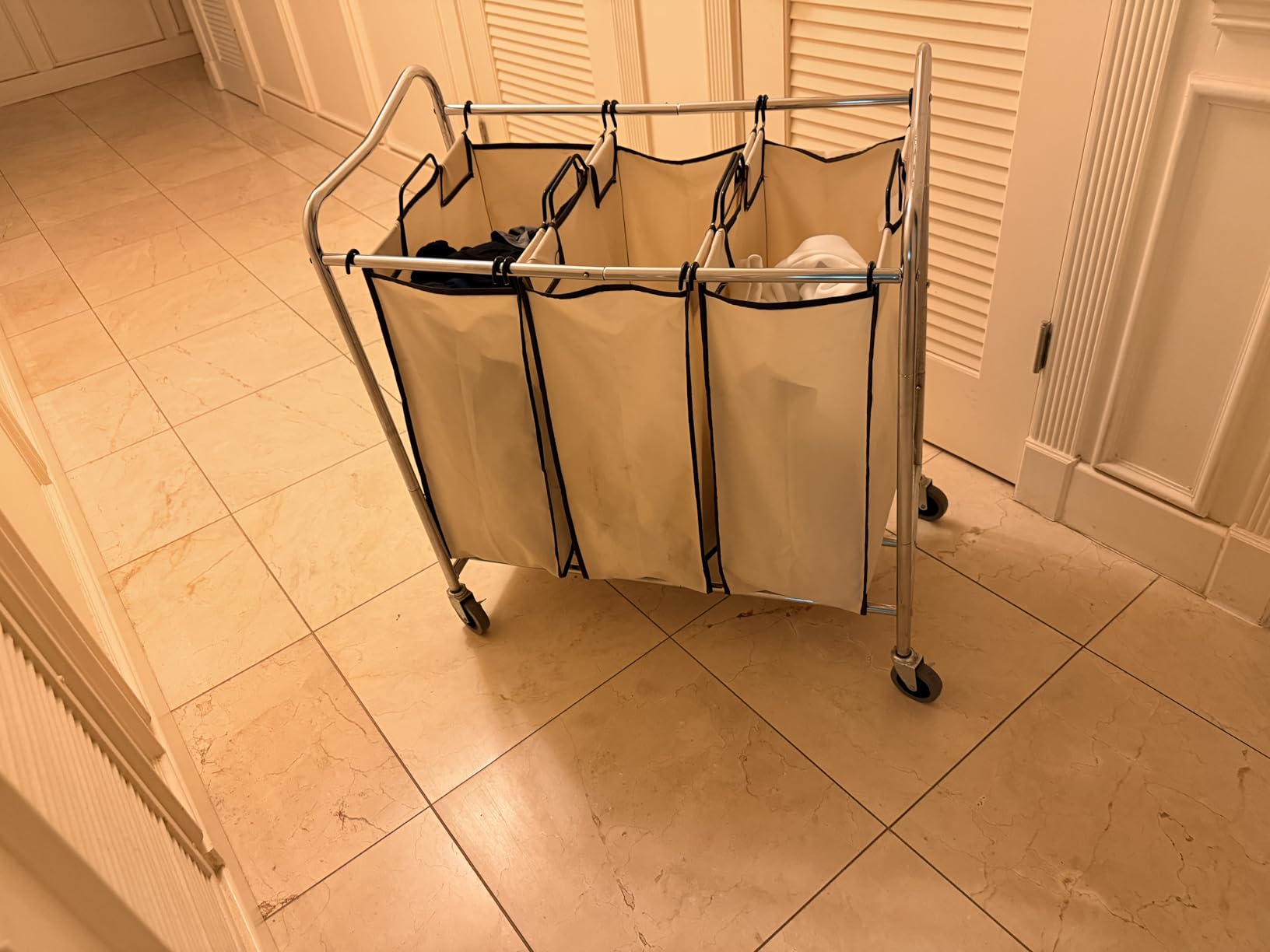Simple Houseware Heavy Duty 3-Bag Laundry Sorter Rolling Cart, Silver/Assorted - Durable Triple Laundry Hamper with Removable Bags and Lockable Wheels customer photo 2