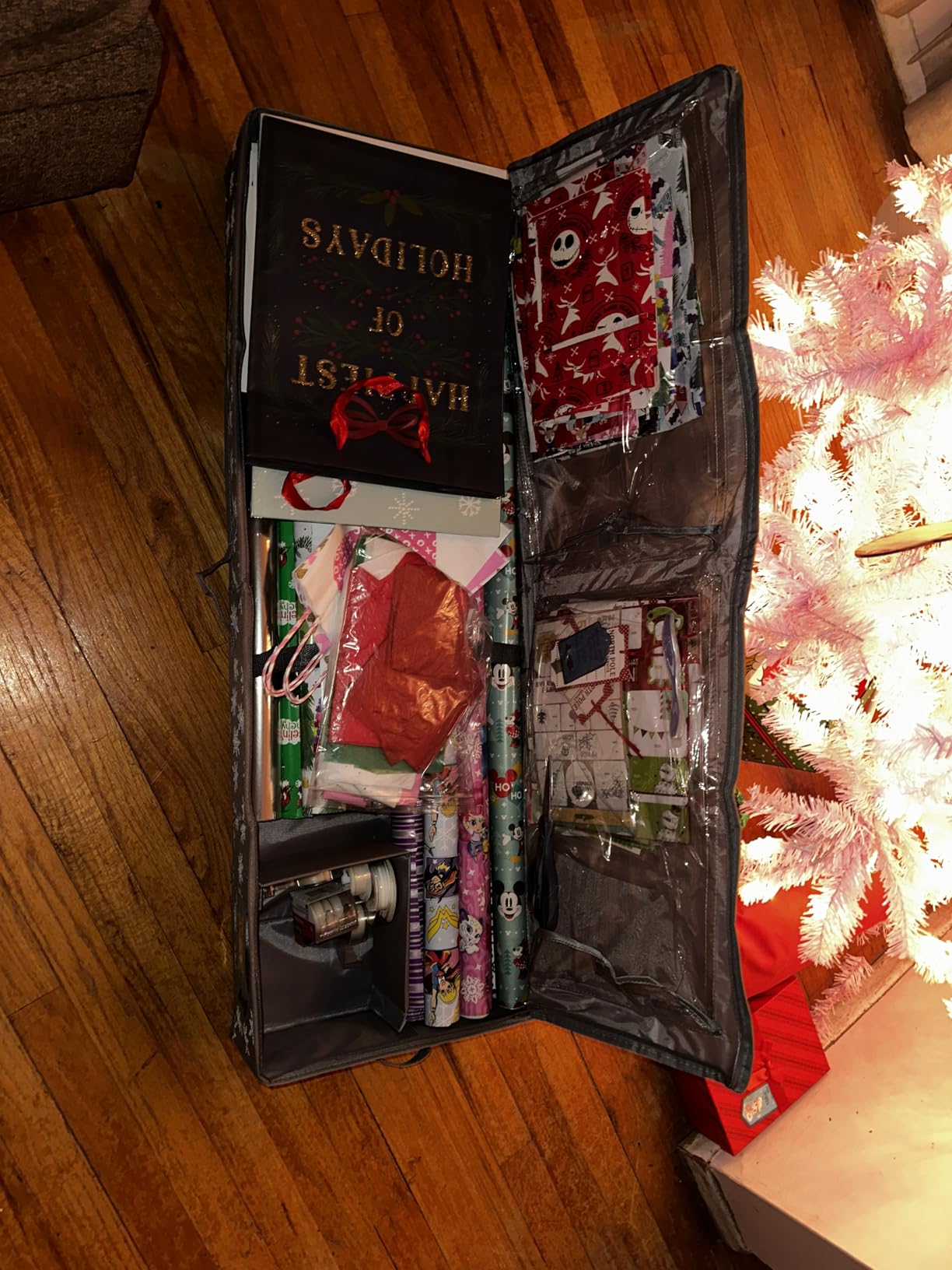 HOLDN' STORAGE Premium Wrapping Paper Storage Container - Durable 600D Tear-Proof, Fits 27 Rolls Gift Wrap, Extra Pockets for Ribbons & Bows, Underbed Storage - Ideal for Holiday Christmas, Gray customer photo 2